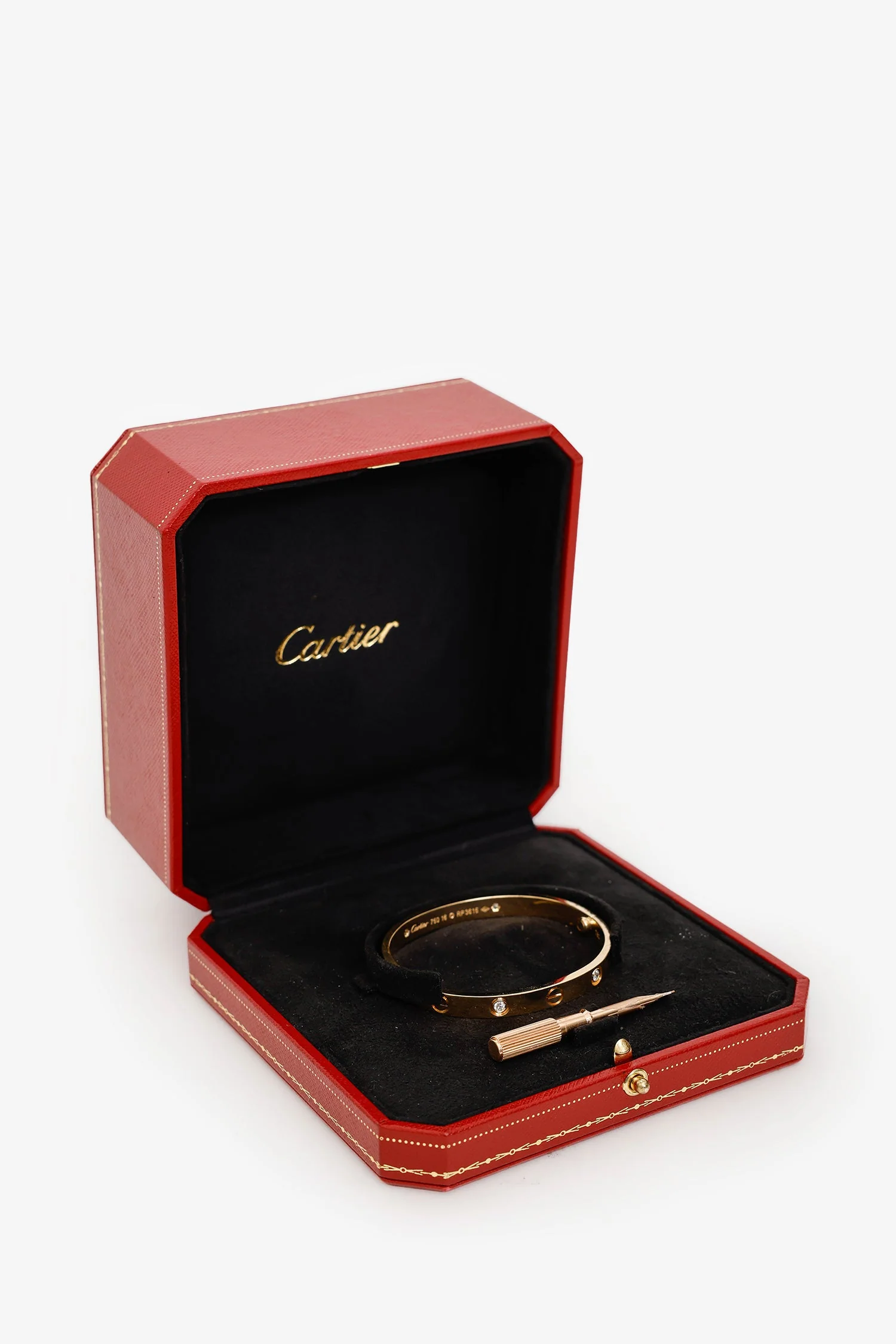 Cartier 18K Yellow Gold 4 Diamonds Medium Model Love Bracelet Size 16 - Image 7