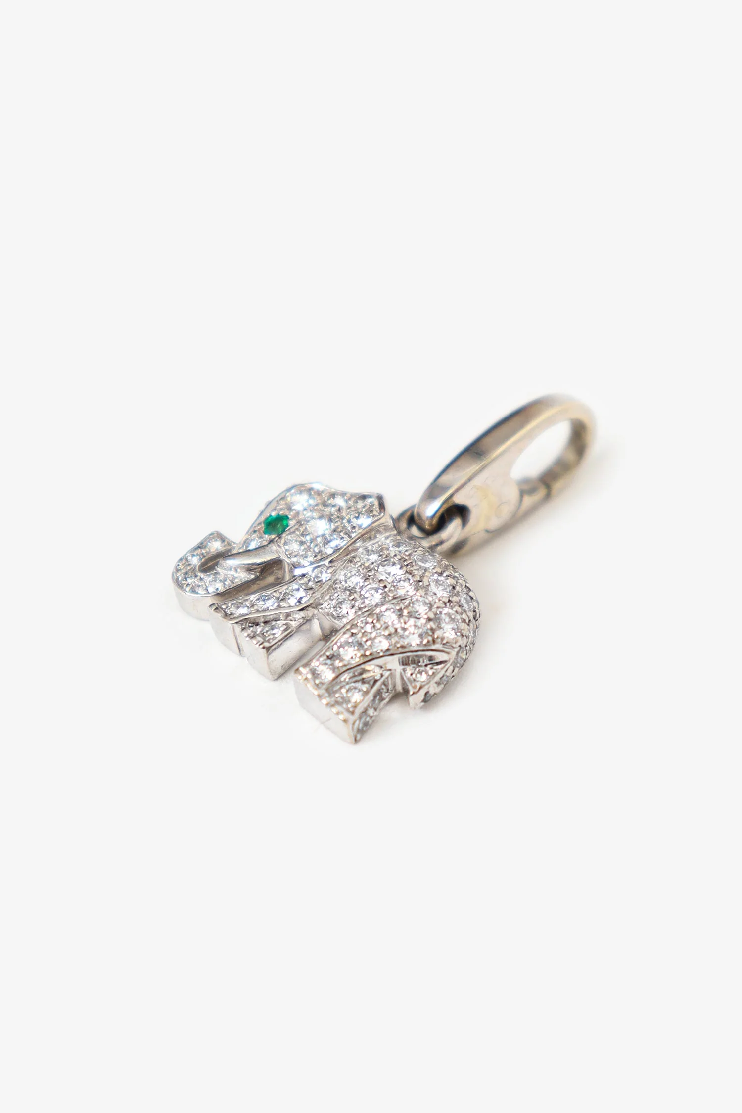 Cartier Vintage 18K White Gold Rhodium Plated 0.08 cwt Round Emerald Charm - Image 2