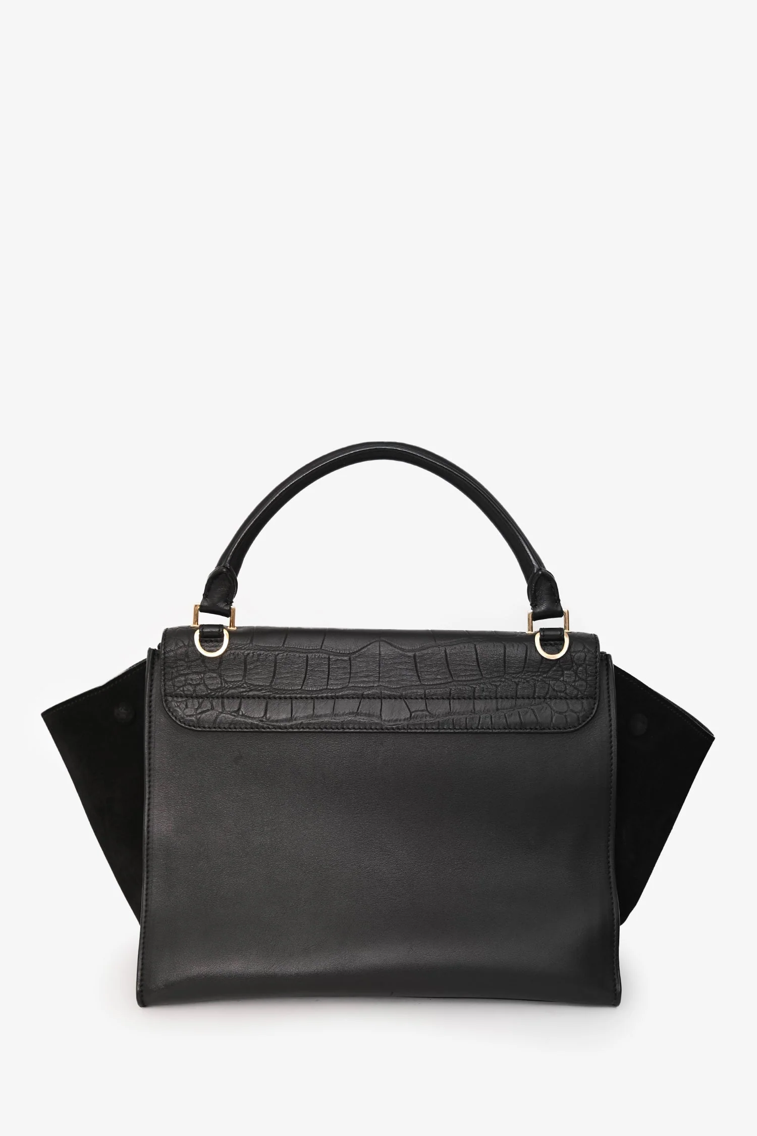 Celine 2011 Black Croc Embossed Leather Medium Trapeze Shoulder Bag - Image 2