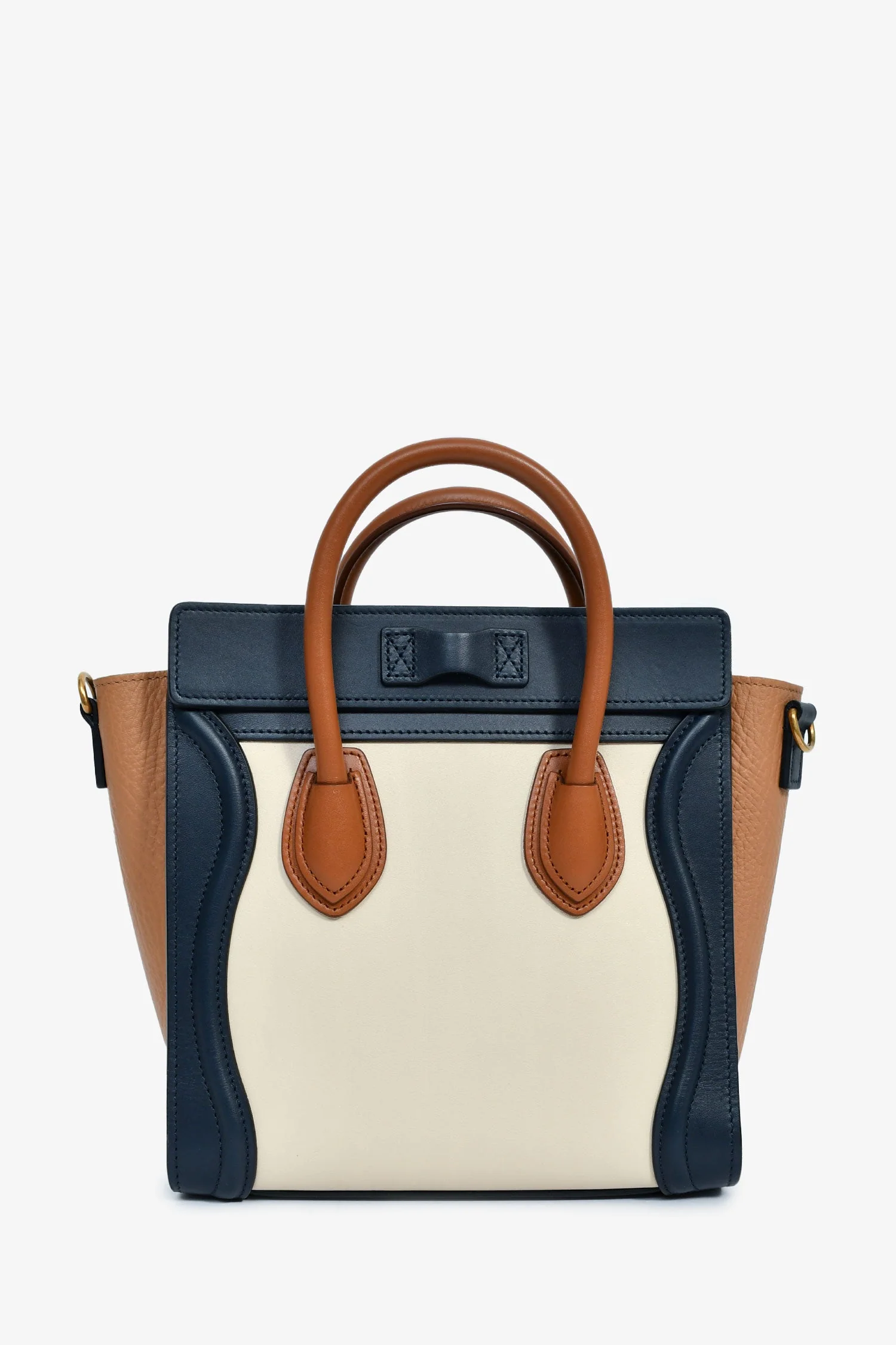 Celine 2015 Cream/Brown/Navy Blue Leather Tricolour Nano Luggage Tote - Image 2