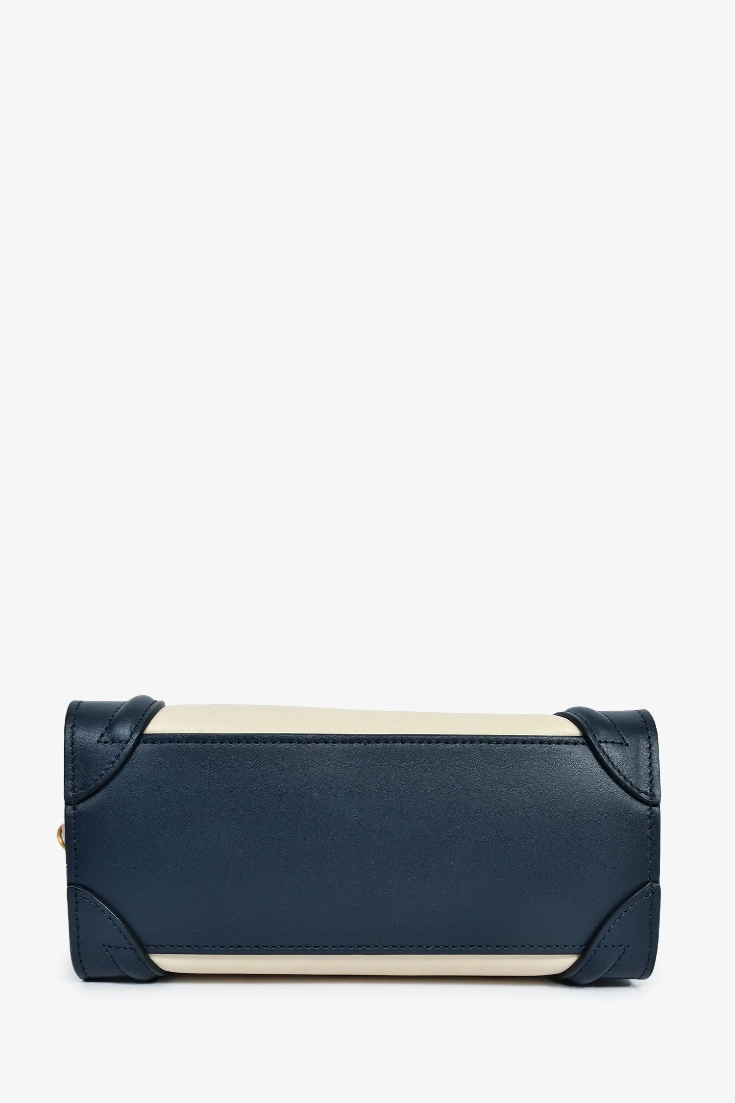 Celine 2015 Cream/Brown/Navy Blue Leather Tricolour Nano Luggage Tote - Image 5