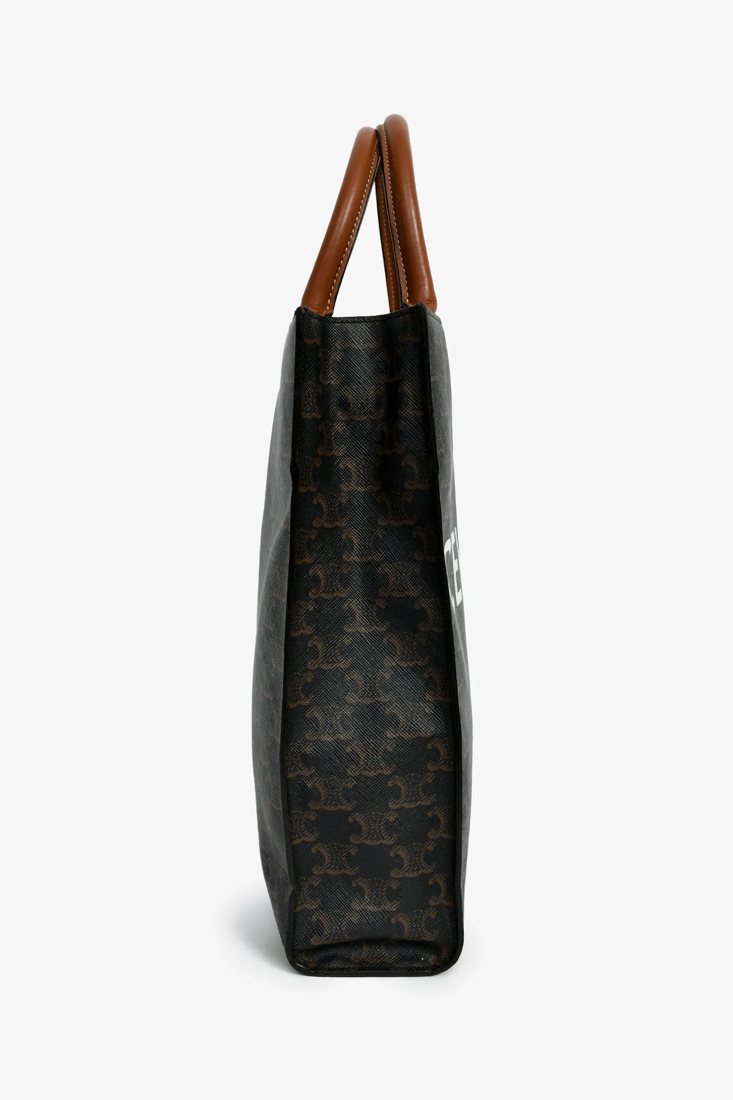 Celine 2019 Black/Brown Coated Canvas Small Triomphe Vertical Cabas Tote - Image 3