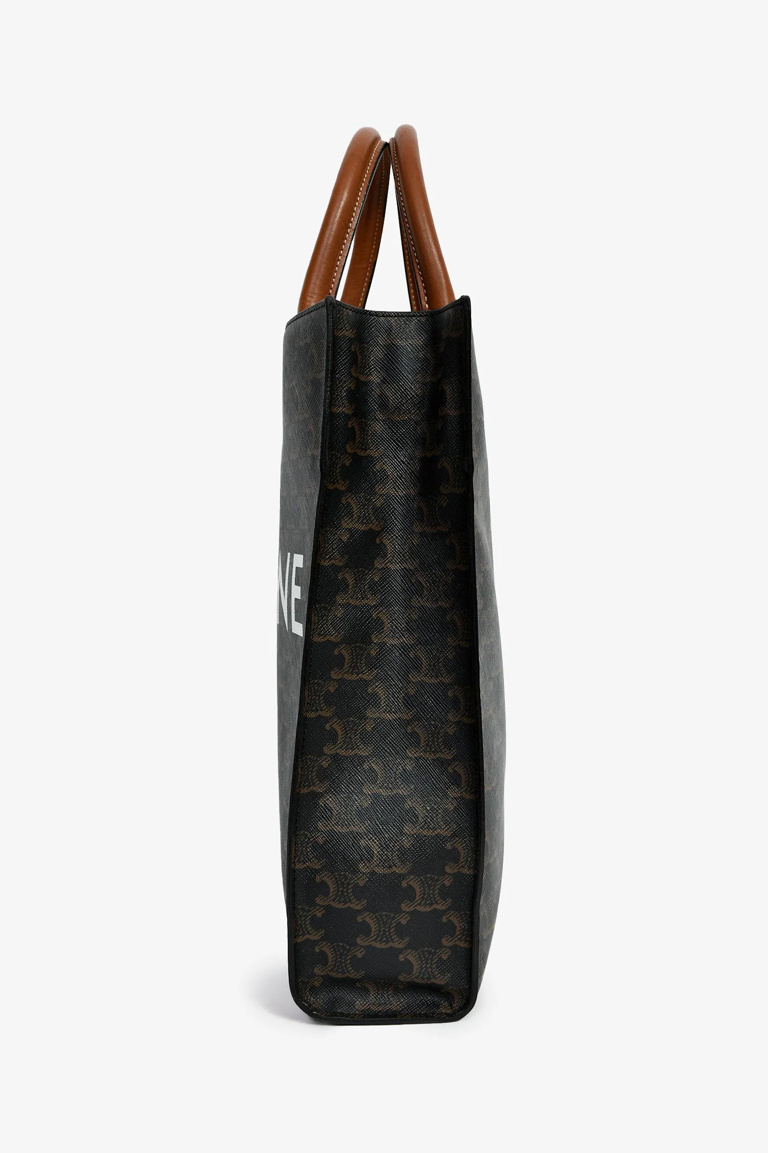 Celine 2019 Black/Brown Coated Canvas Small Triomphe Vertical Cabas Tote - Image 4