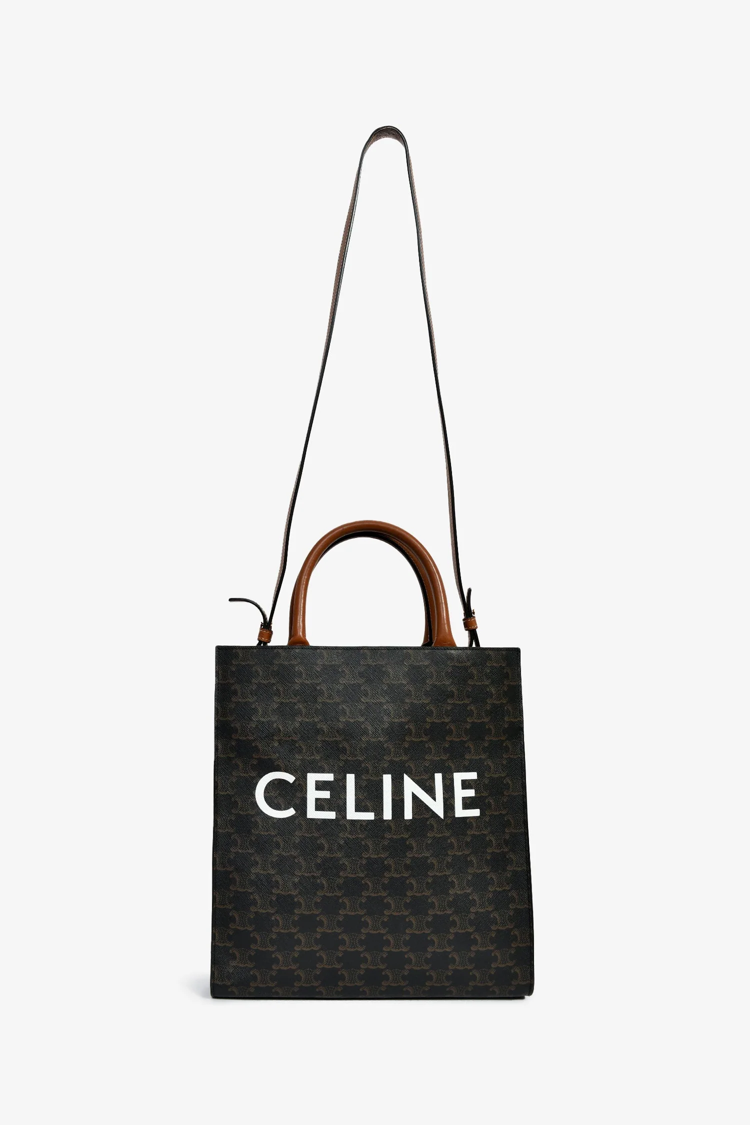 Celine 2019 Black/Brown Coated Canvas Small Triomphe Vertical Cabas Tote - Image 7