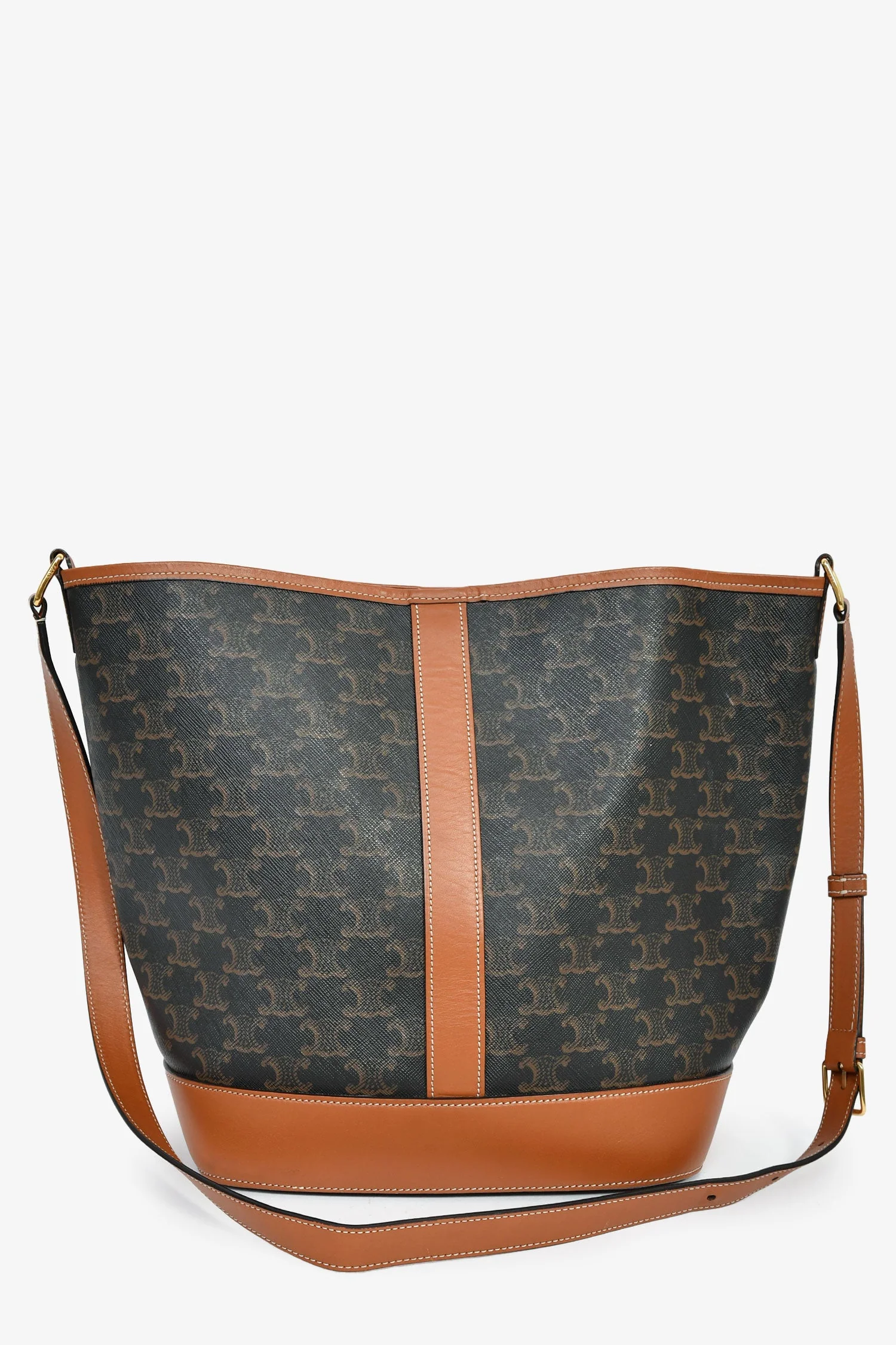 Celine 2019 Brown Canvas/Leather Triomphe Medium Bucket Bag - Image 2
