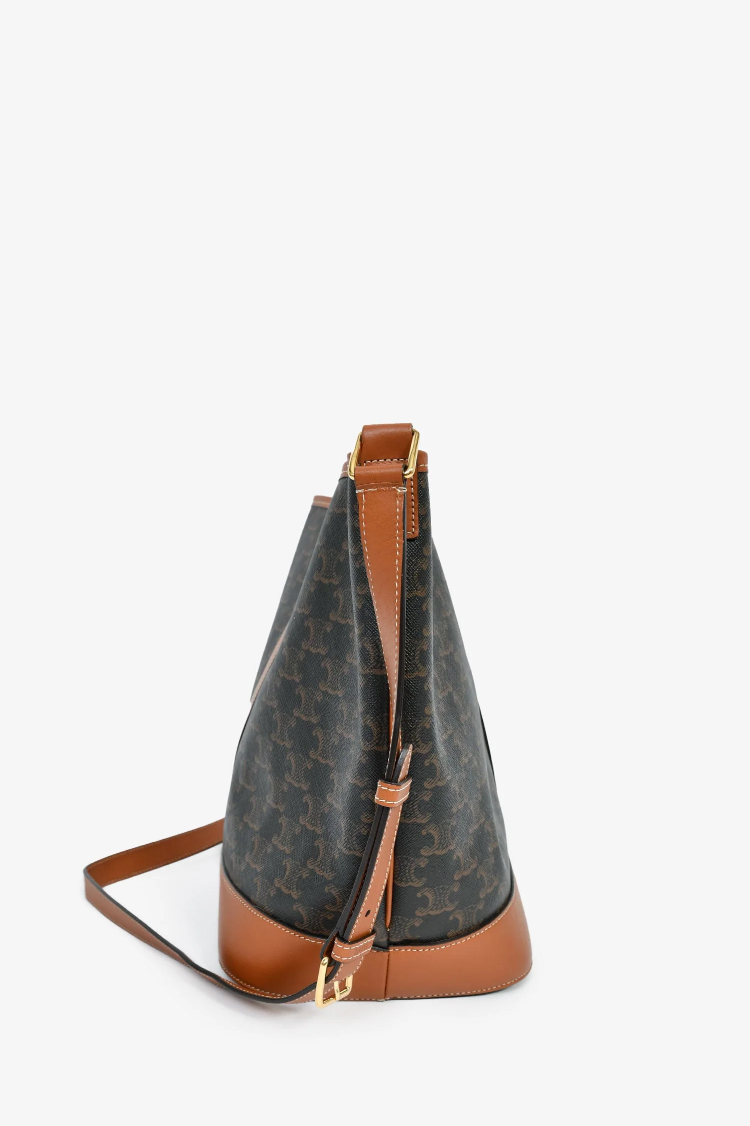 Celine 2019 Brown Canvas/Leather Triomphe Medium Bucket Bag - Image 3