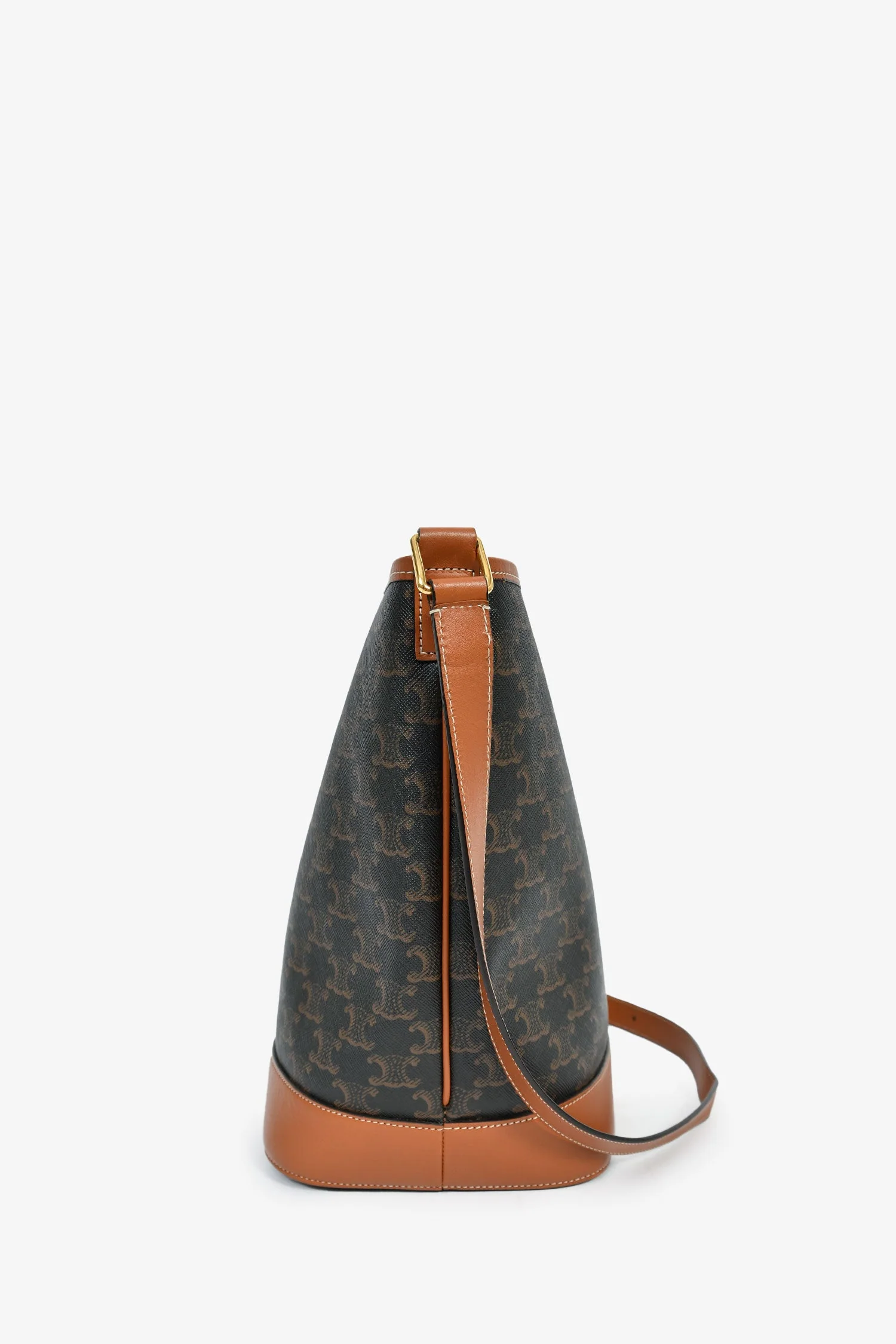 Celine 2019 Brown Canvas/Leather Triomphe Medium Bucket Bag - Image 4