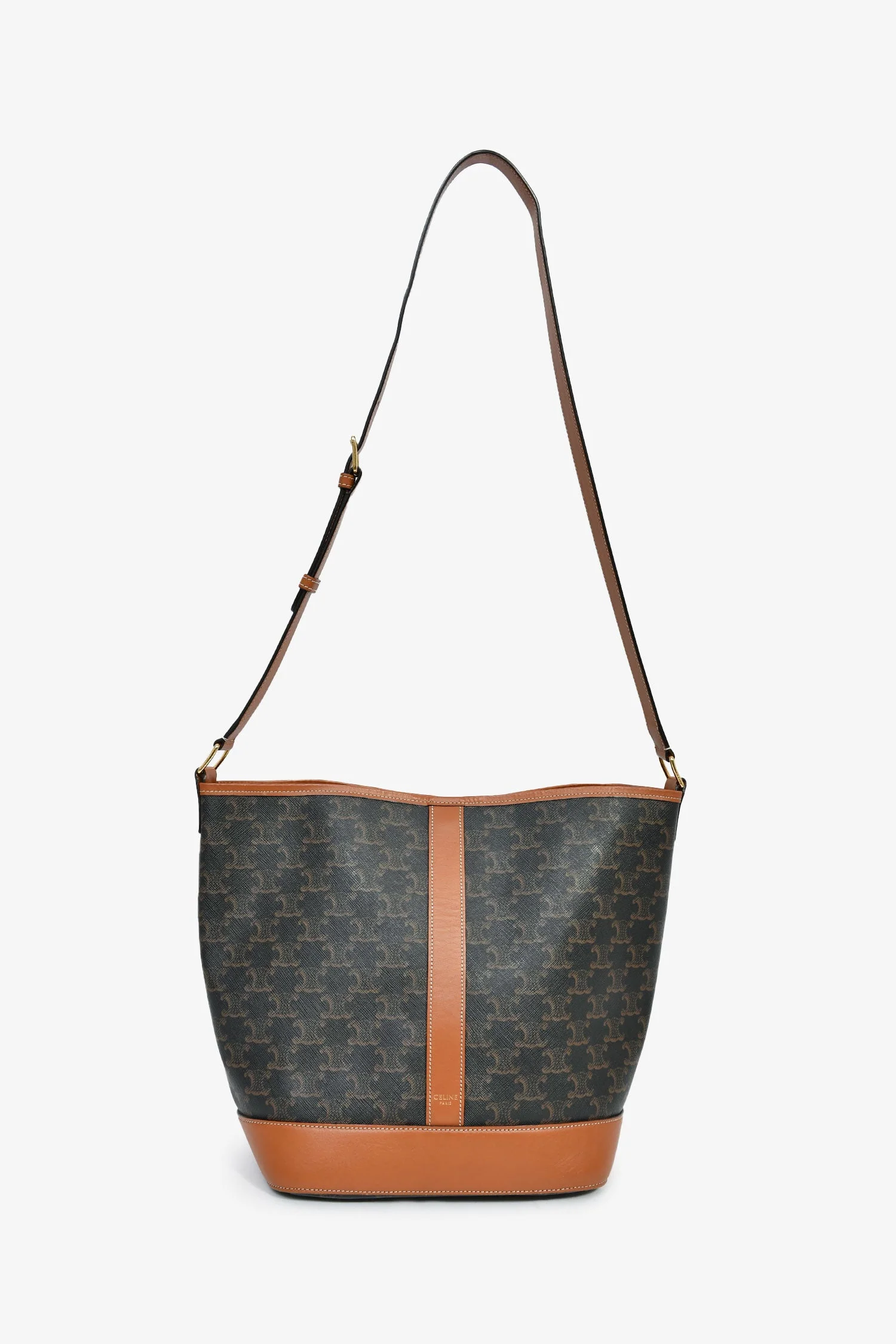Celine 2019 Brown Canvas/Leather Triomphe Medium Bucket Bag - Image 7