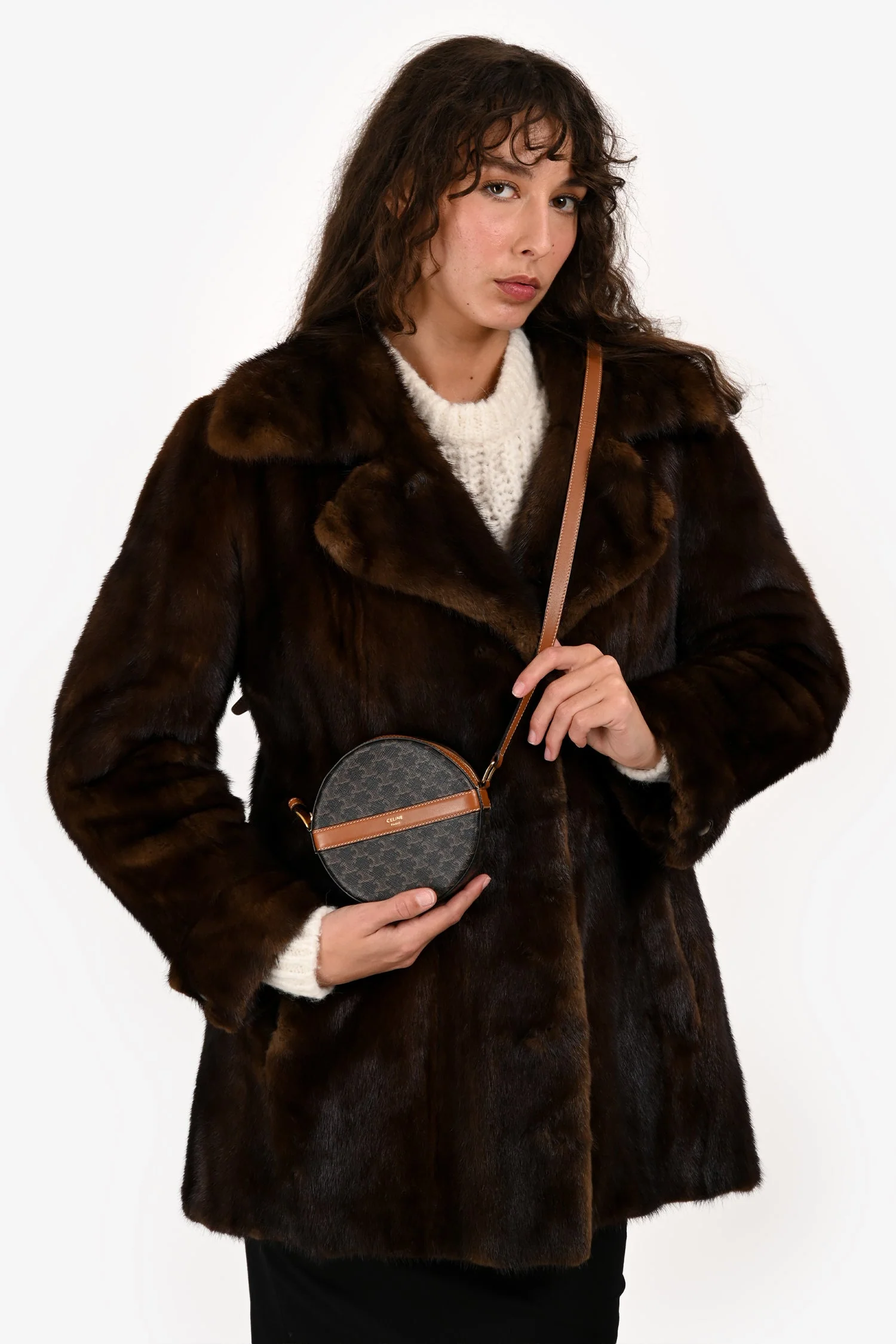Celine 2020 Brown Canvas/Leather Triomphe Round Crossbody - Image 10
