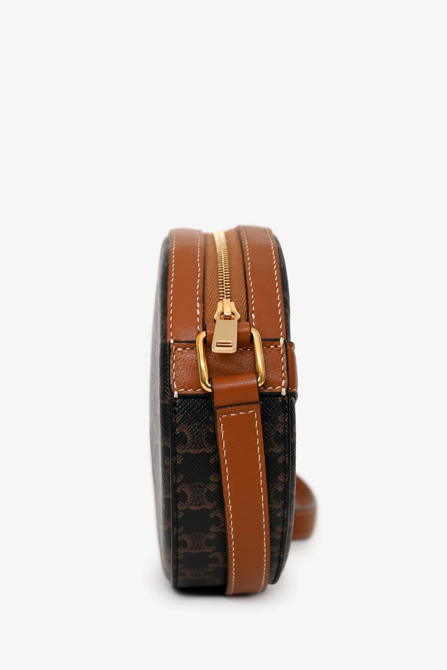 Celine 2020 Brown Canvas/Leather Triomphe Round Crossbody - Image 3