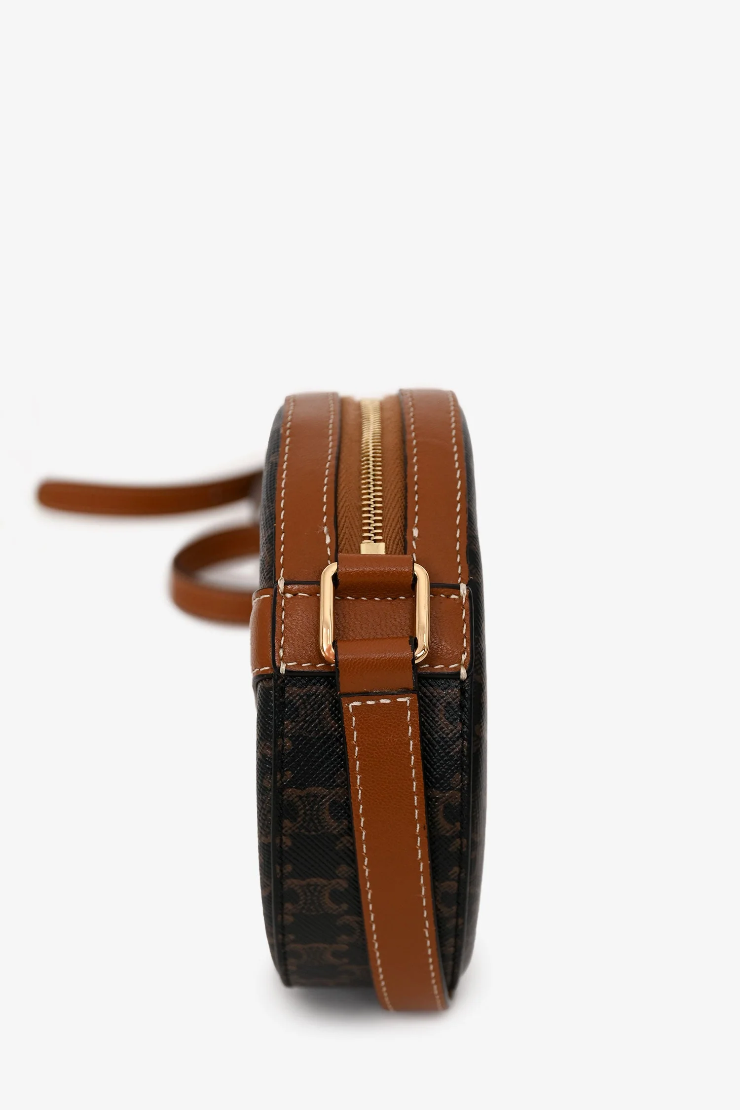 Celine 2020 Brown Canvas/Leather Triomphe Round Crossbody - Image 4