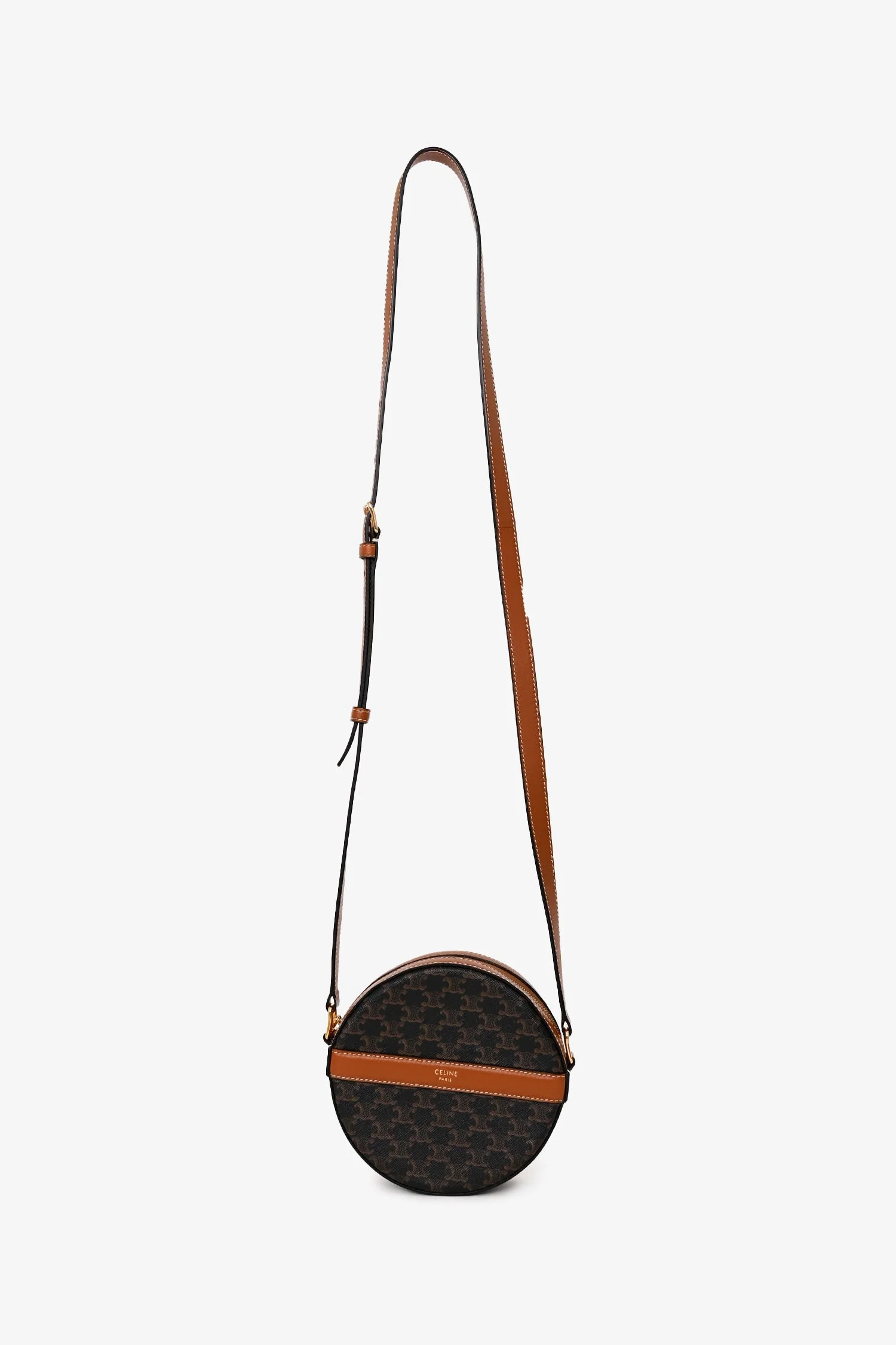 Celine 2020 Brown Canvas/Leather Triomphe Round Crossbody - Image 7