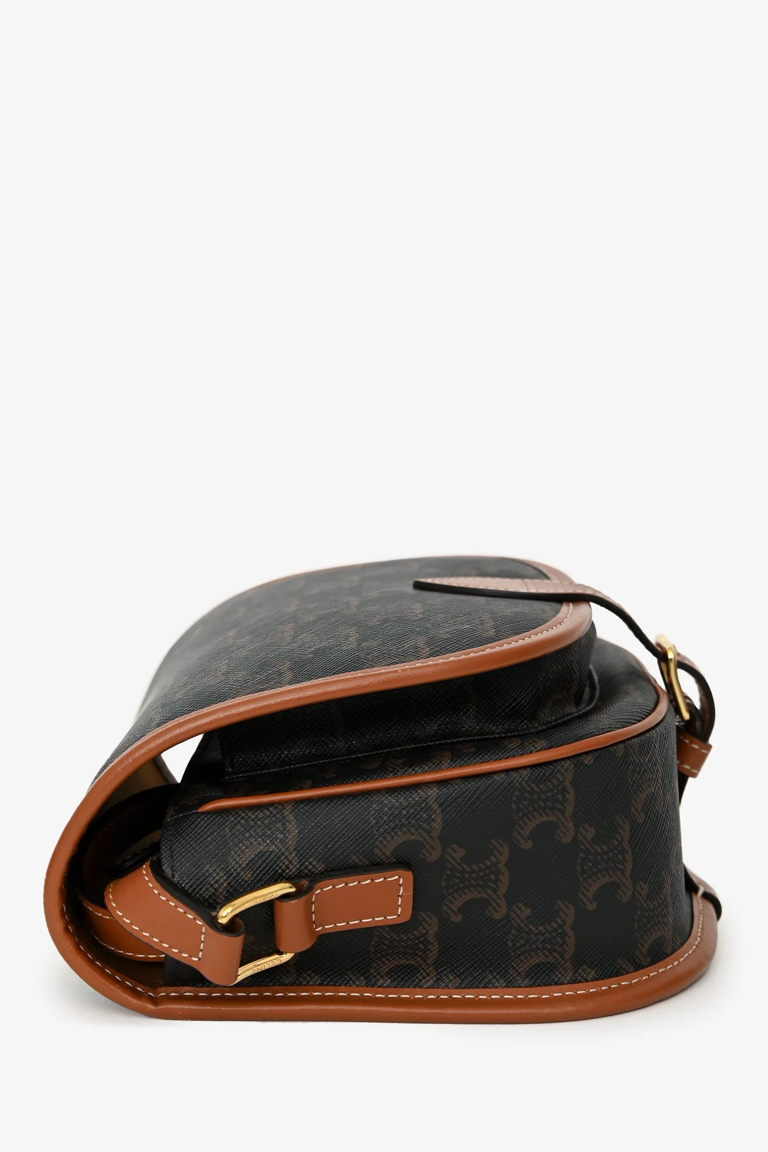 Celine 2020 Brown Leather/Canvas Triomphe Medium 'Folco' Crossbody Bag - Image 3