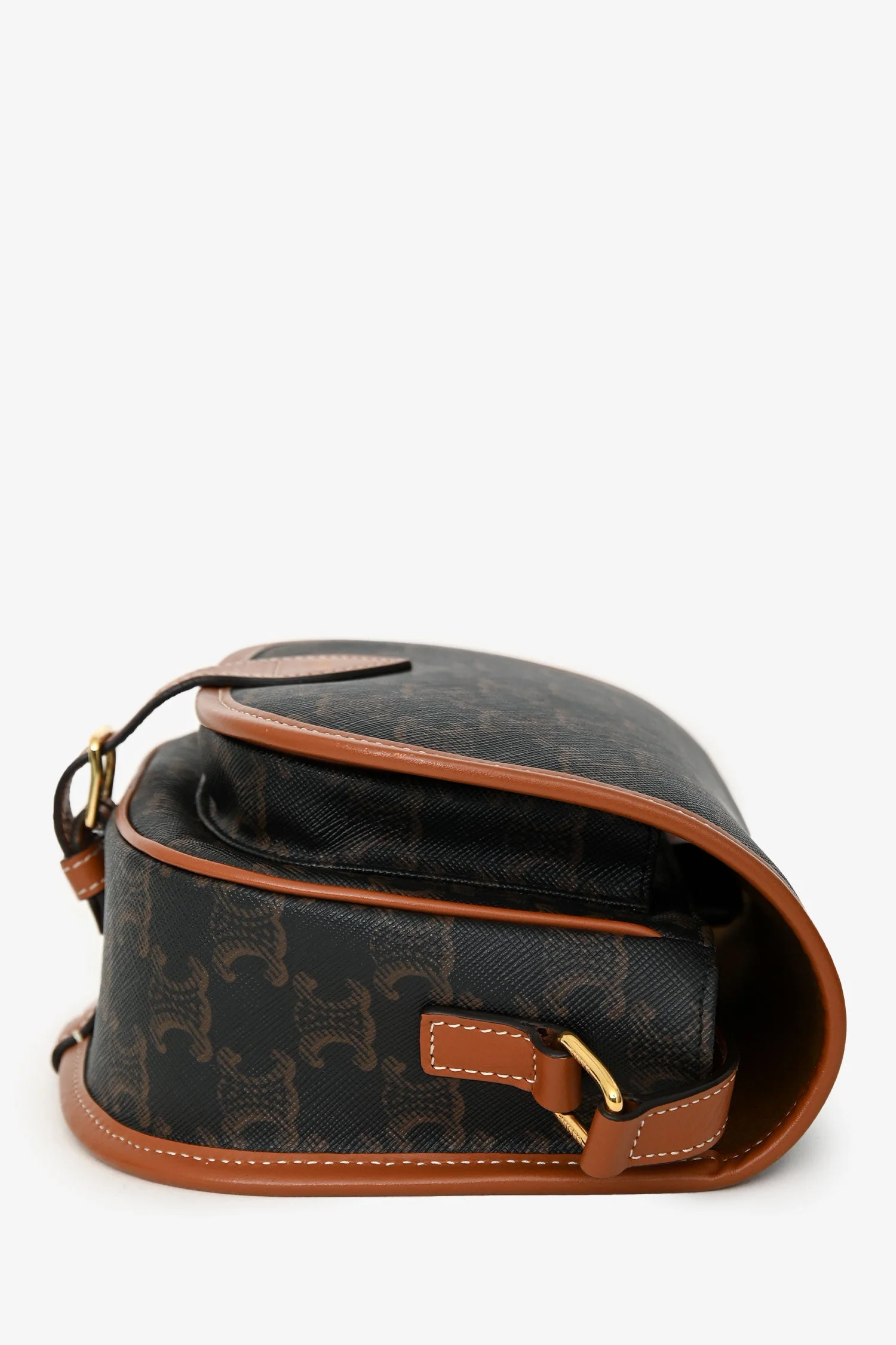 Celine 2020 Brown Leather/Canvas Triomphe Medium 'Folco' Crossbody Bag - Image 4