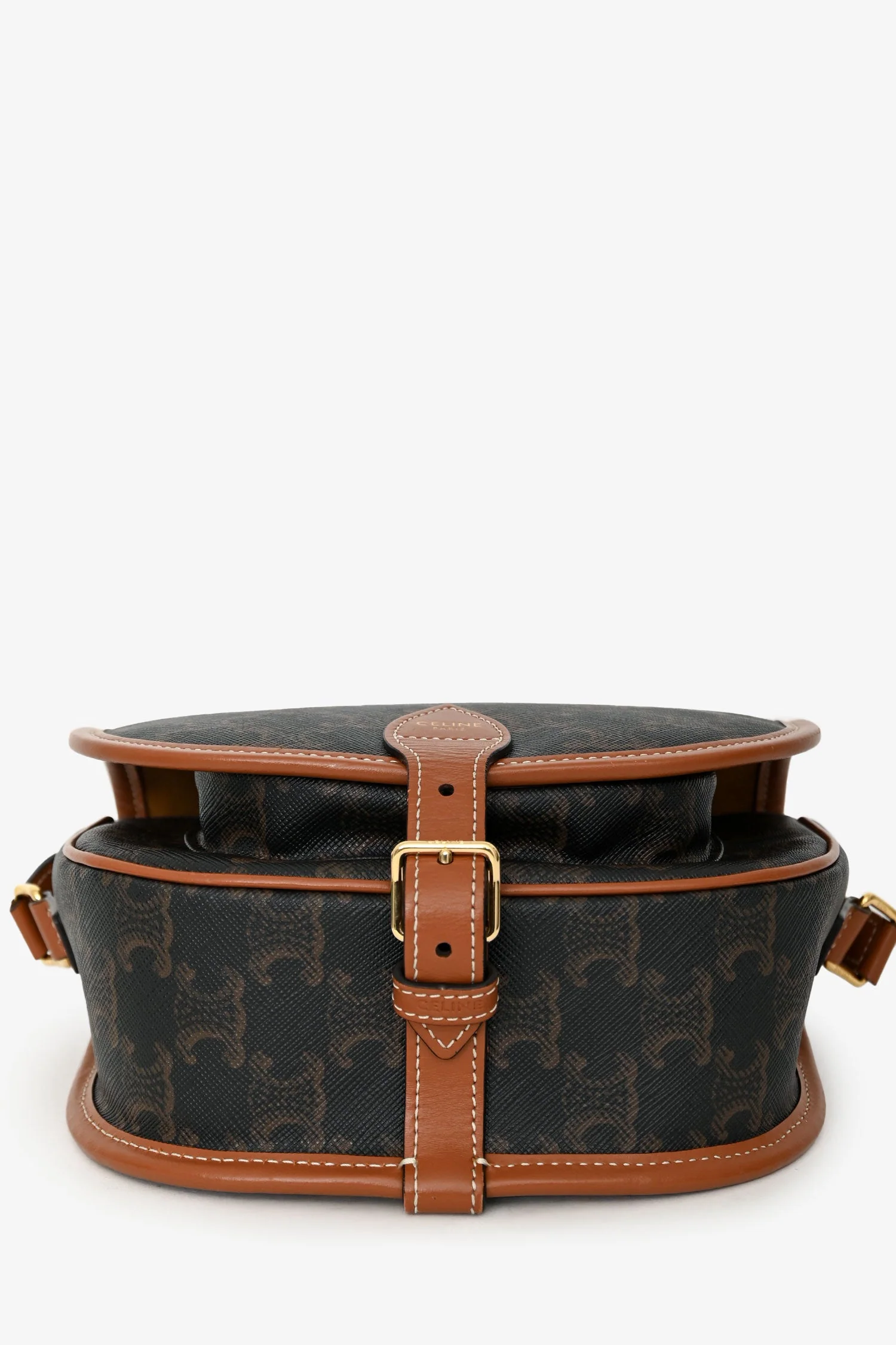 Celine 2020 Brown Leather/Canvas Triomphe Medium 'Folco' Crossbody Bag - Image 5