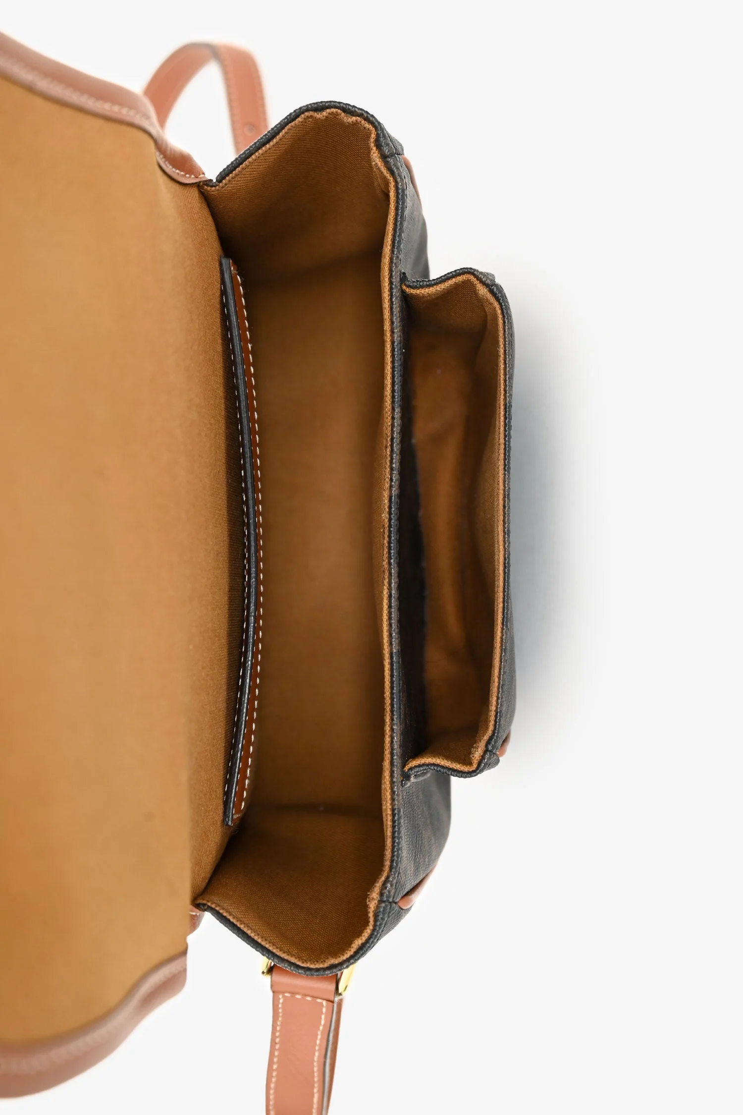 Celine 2020 Brown Leather/Canvas Triomphe Medium 'Folco' Crossbody Bag - Image 6