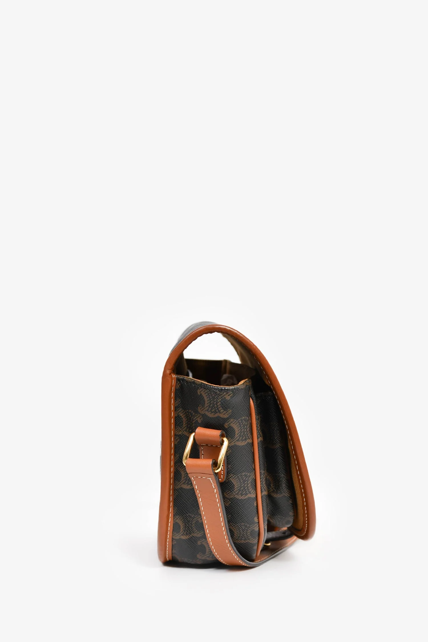 Celine 2020 Brown Triomphe Canvas/Leather Folco Crossbody - Image 4