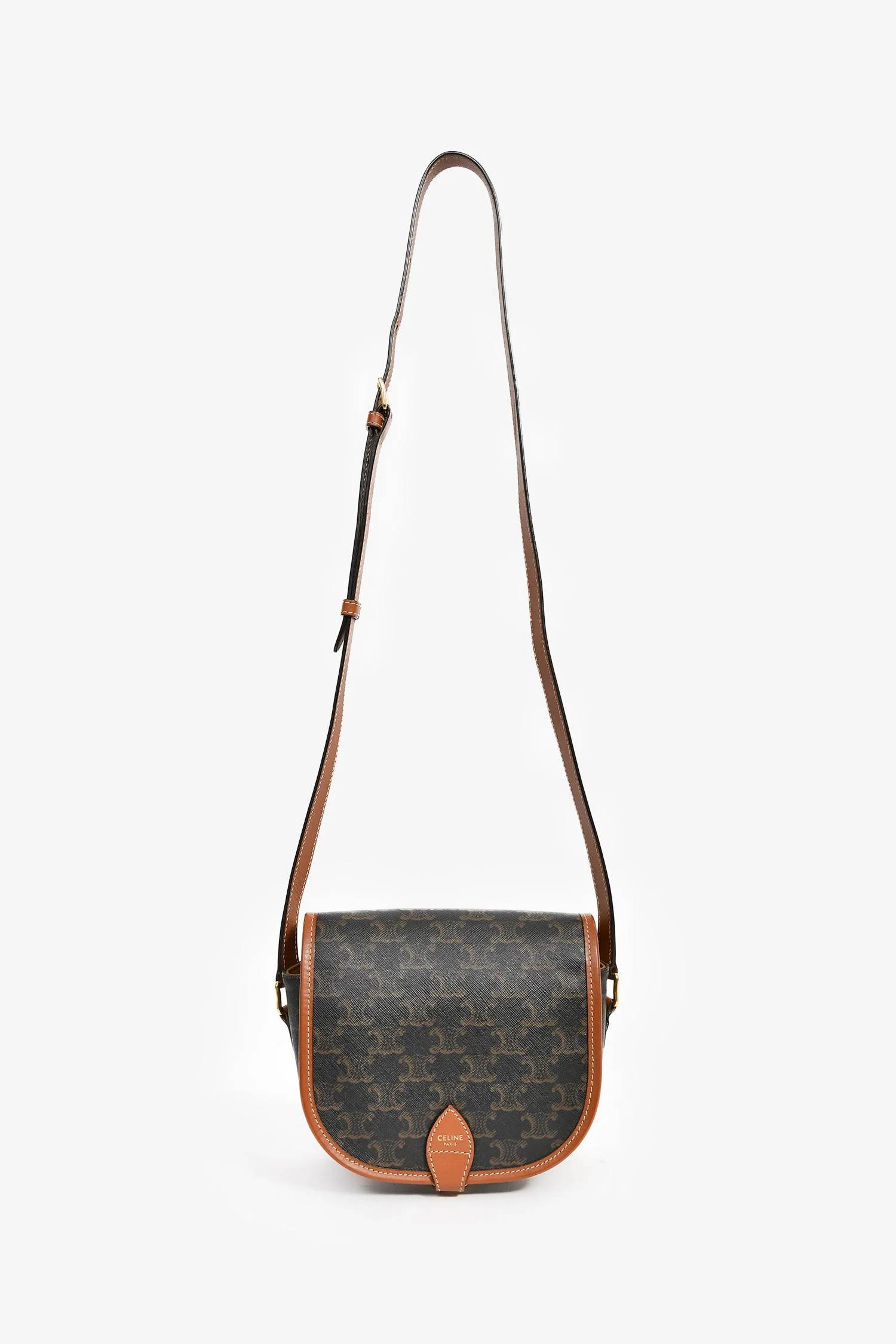 Celine 2020 Brown Triomphe Canvas/Leather Folco Crossbody - Image 7