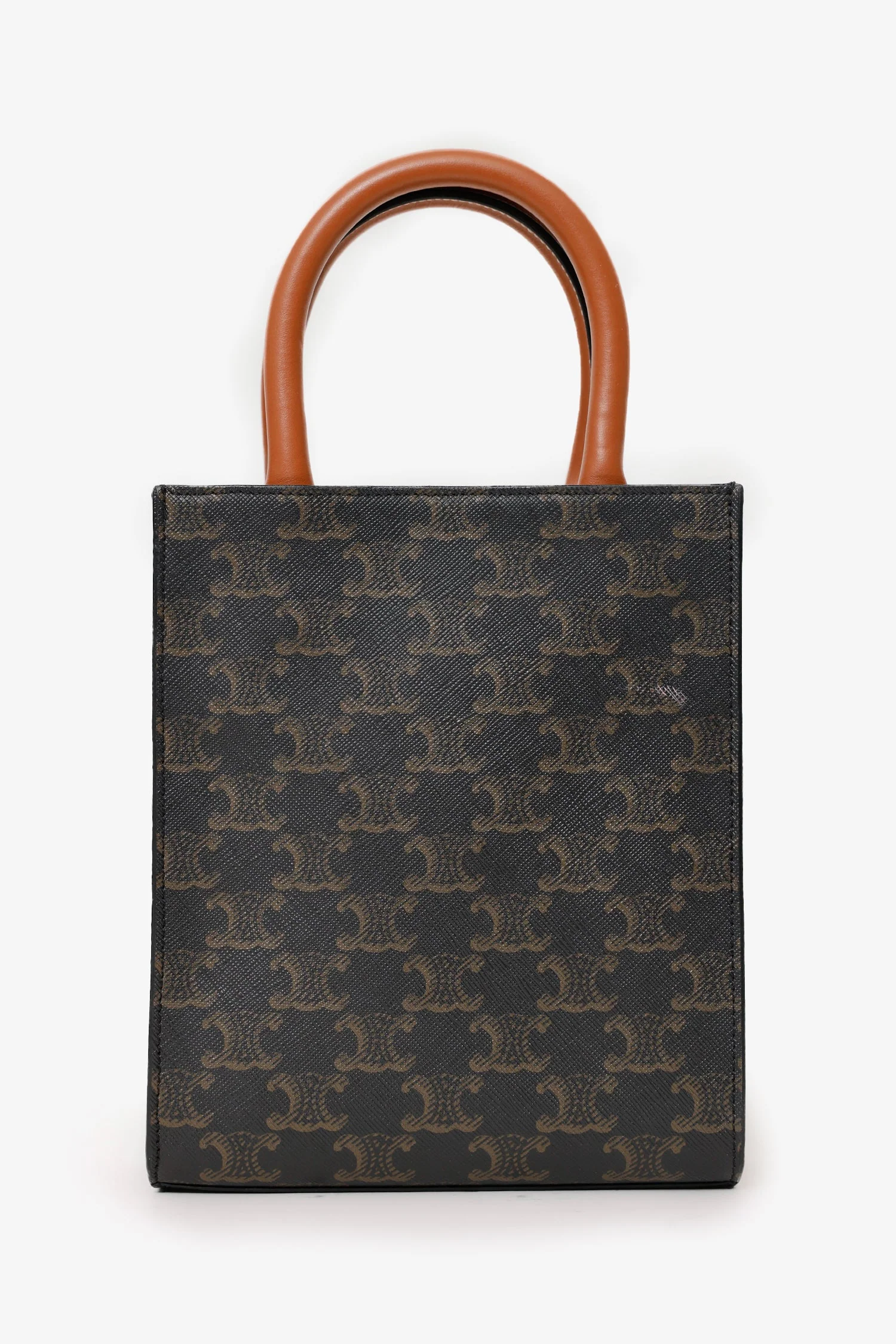 Celine 2021 Brown Canvas/Leather Mini Triomphe Vertical Cabas Tote With Strap - Image 2