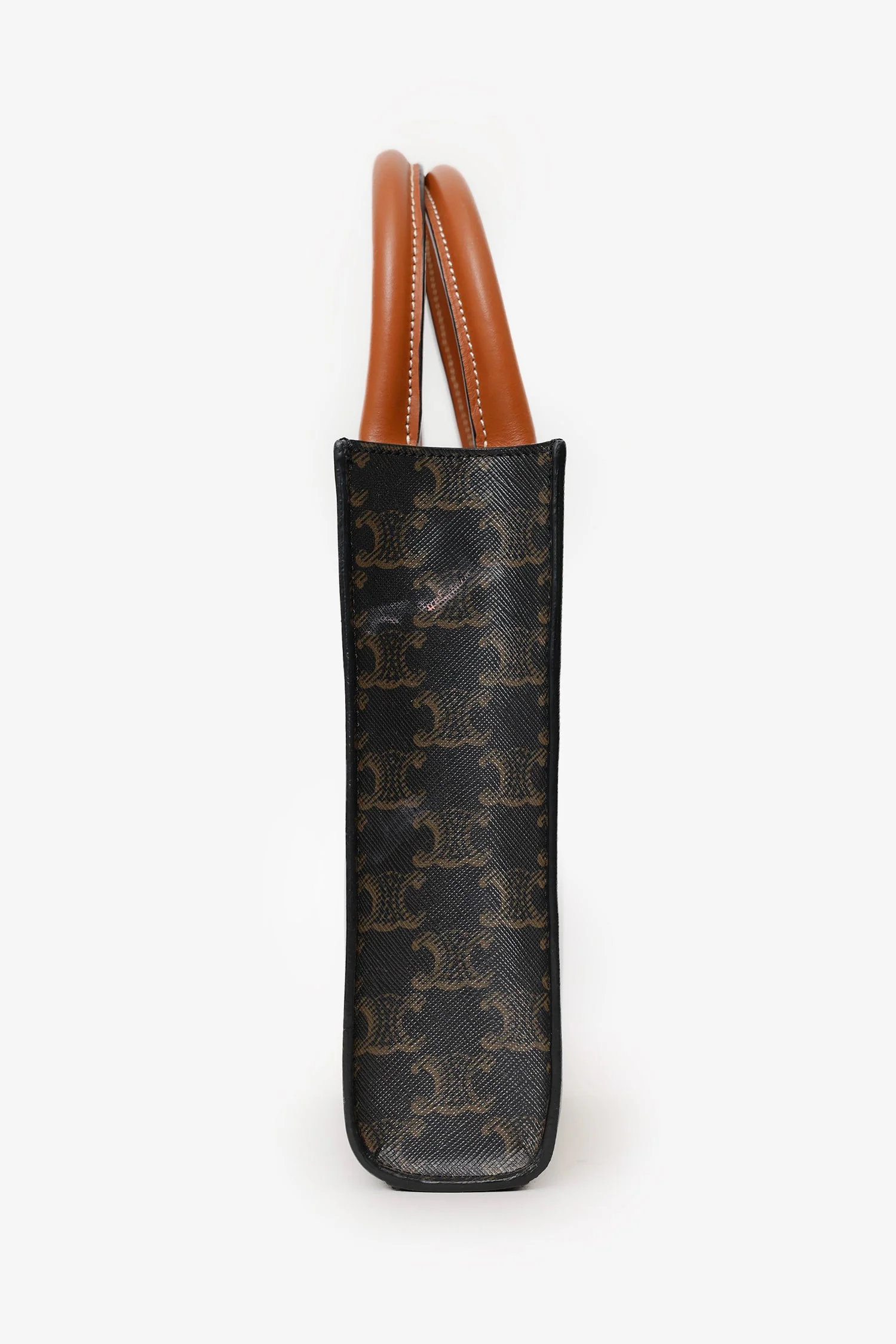 Celine 2021 Brown Canvas/Leather Mini Triomphe Vertical Cabas Tote With Strap - Image 3