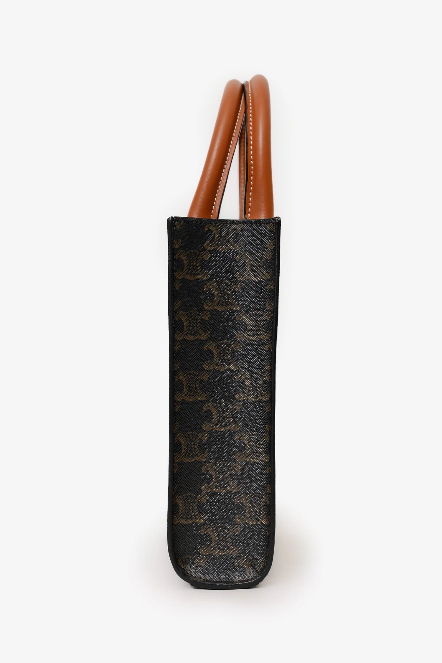 Celine 2021 Brown Canvas/Leather Mini Triomphe Vertical Cabas Tote With Strap - Image 4