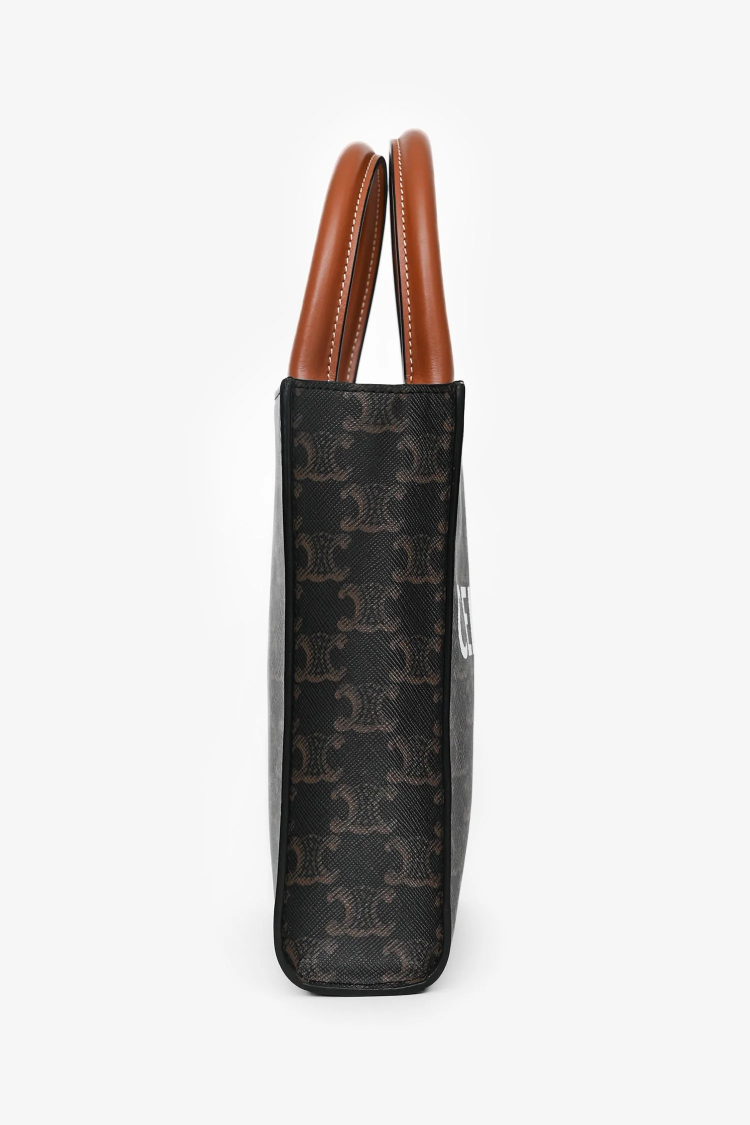 Celine 2021 Brown Canvas/Leather Mini Triomphe Vertical Cabas Tote with Strap - Image 3