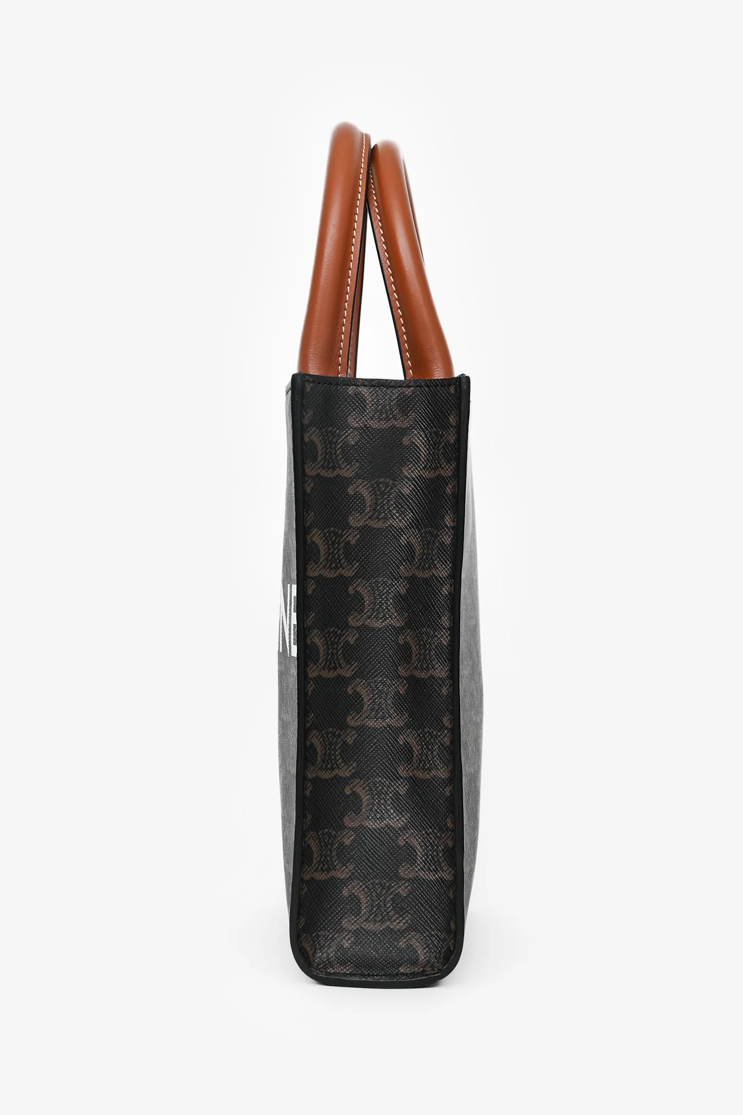 Celine 2021 Brown Canvas/Leather Mini Triomphe Vertical Cabas Tote with Strap - Image 4