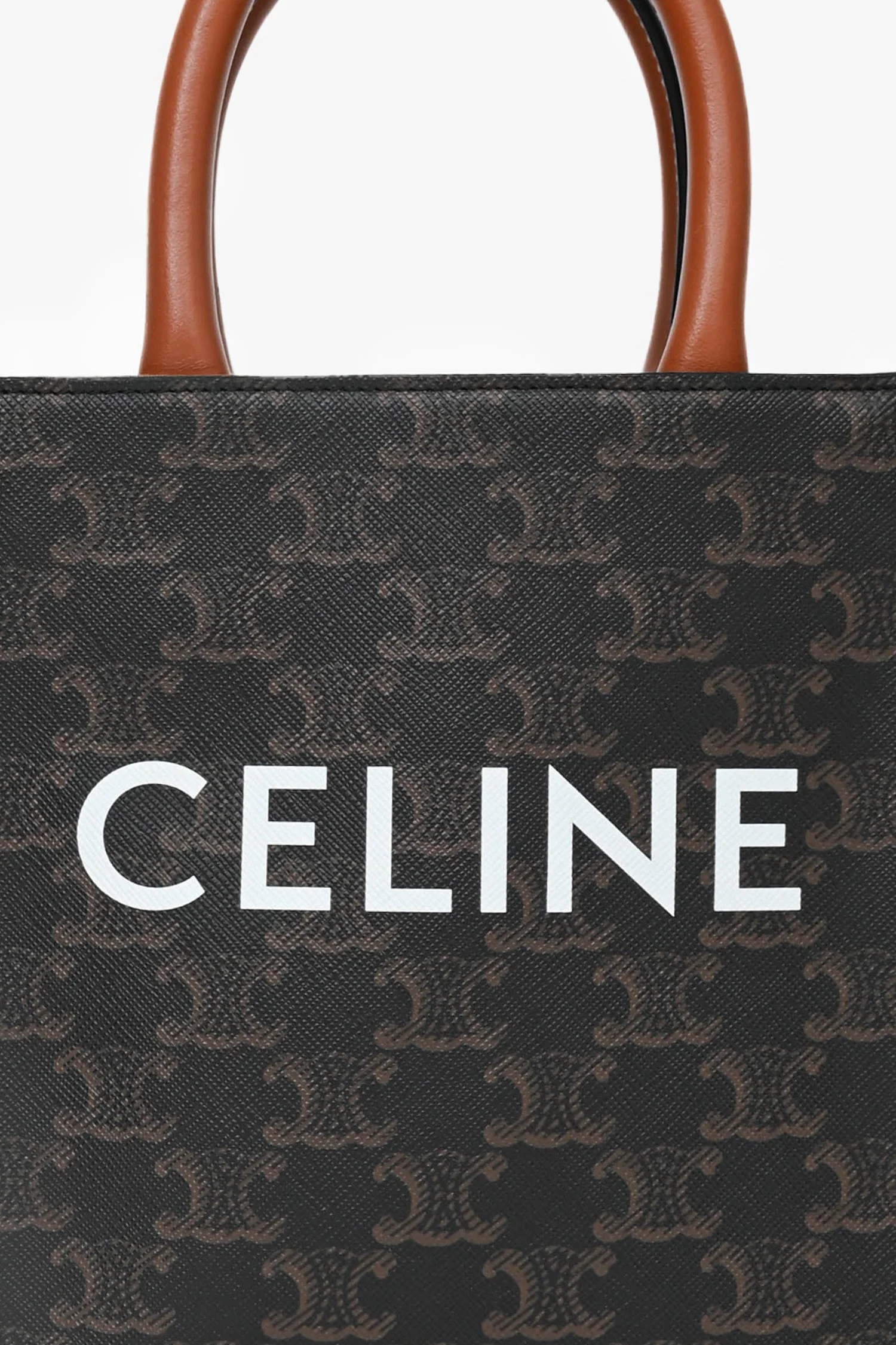 Celine 2021 Brown Canvas/Leather Mini Triomphe Vertical Cabas Tote with Strap - Image 6