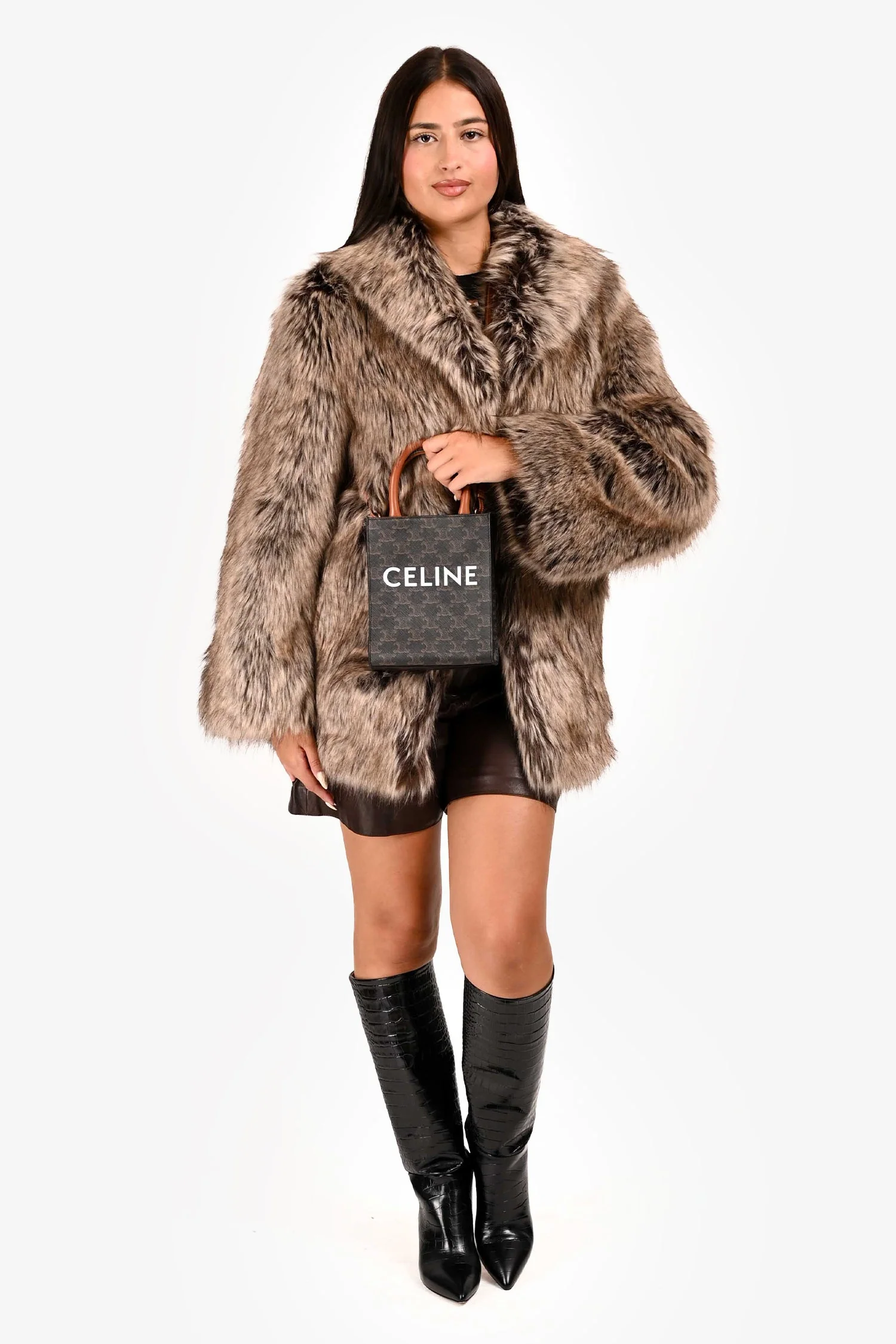 Celine 2021 Brown Canvas/Leather Mini Triomphe Vertical Cabas Tote with Strap - Image 9