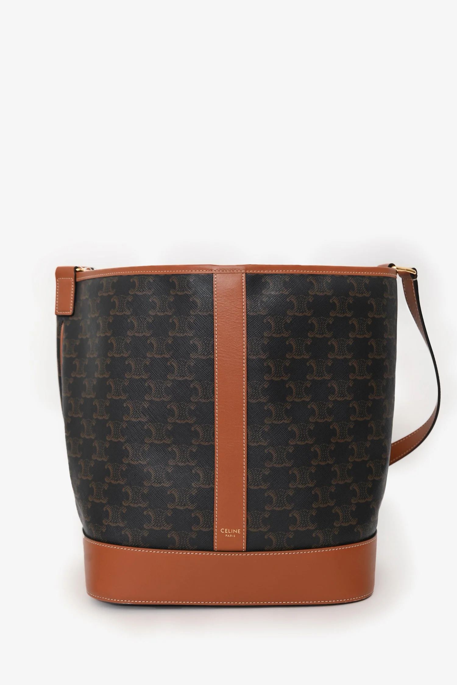 Celine 2022 Brown Canvas/Leather Triomphe Medium Bucket Bag