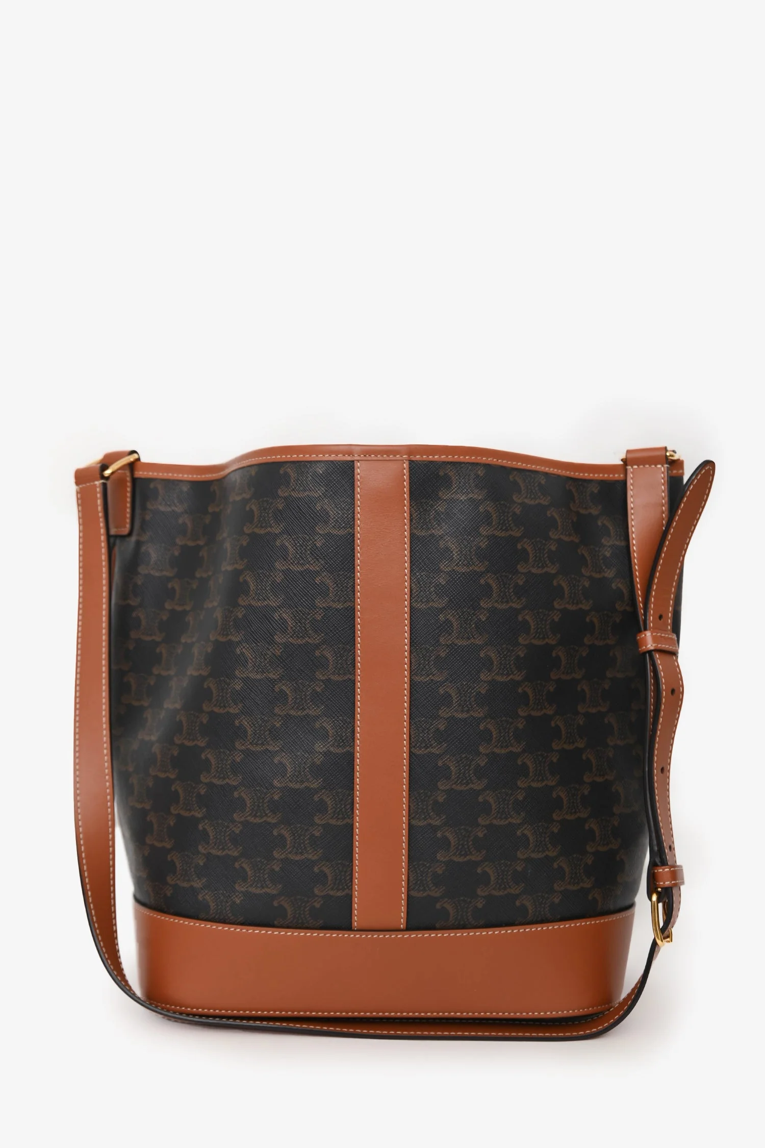 Celine 2022 Brown Canvas/Leather Triomphe Medium Bucket Bag - Image 2