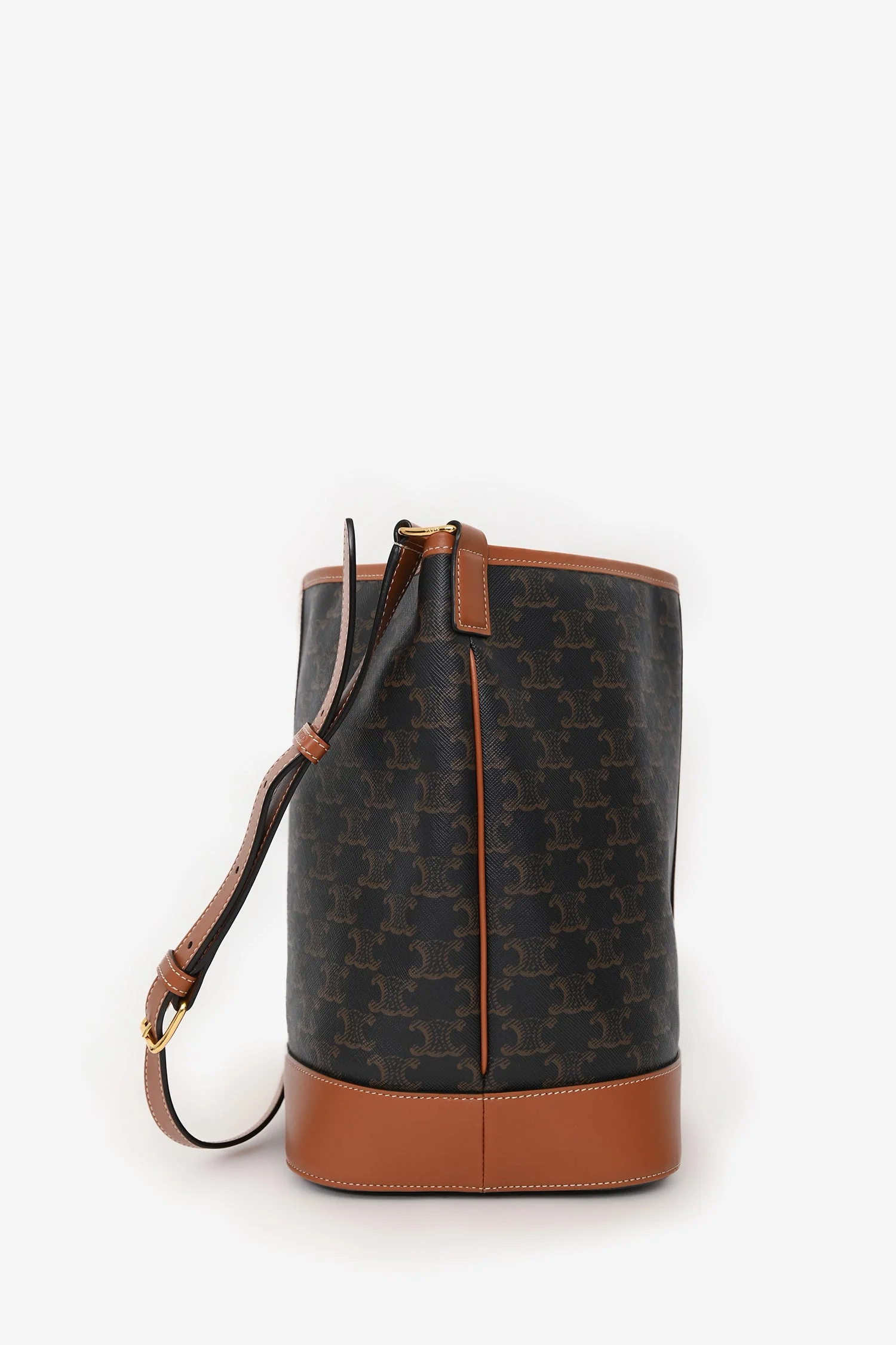 Celine 2022 Brown Canvas/Leather Triomphe Medium Bucket Bag - Image 3