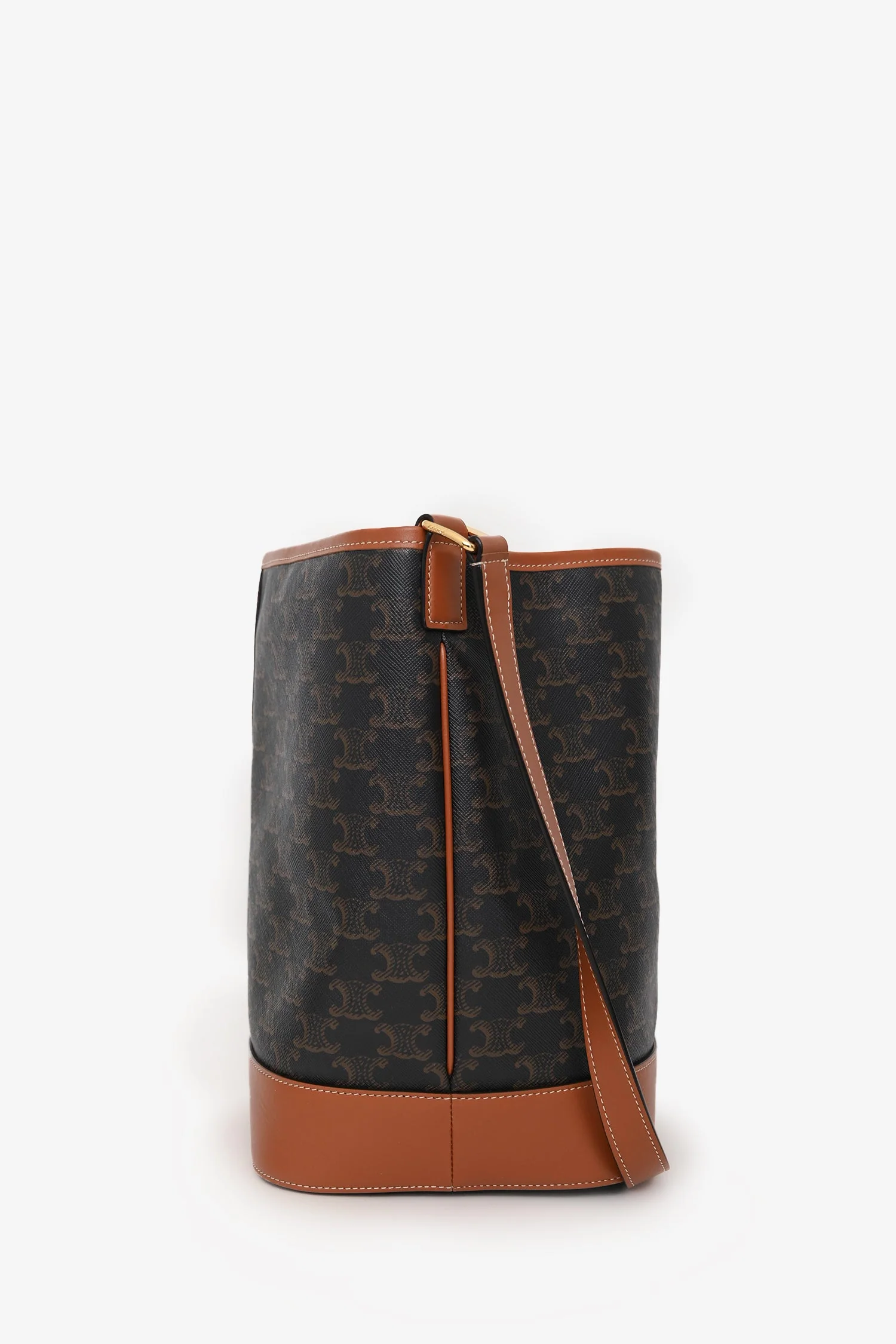 Celine 2022 Brown Canvas/Leather Triomphe Medium Bucket Bag - Image 4