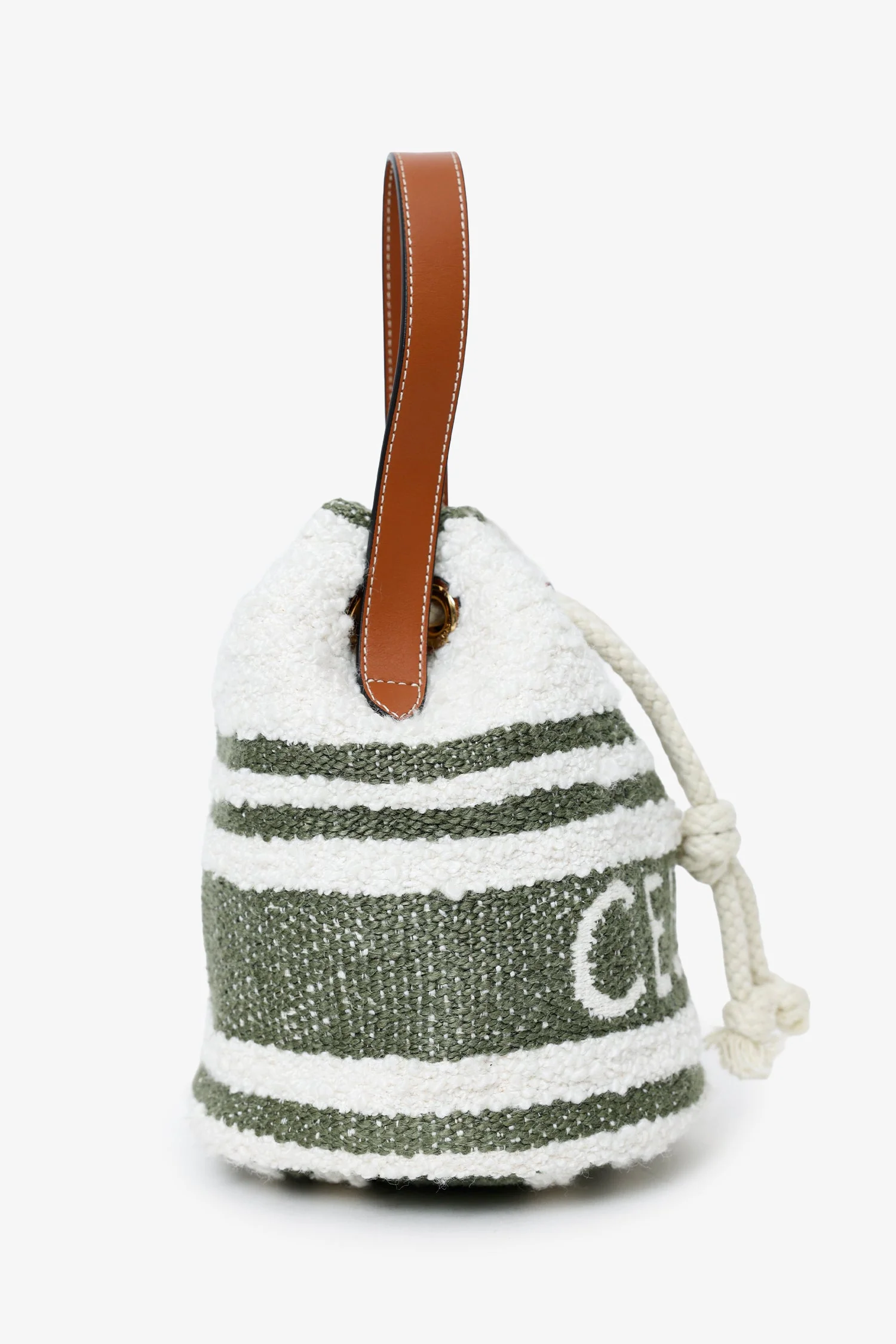 Celine 2022 Green/White Terry Cloth Teen Drawstring Plein Soleil Bucket Bag - Image 2