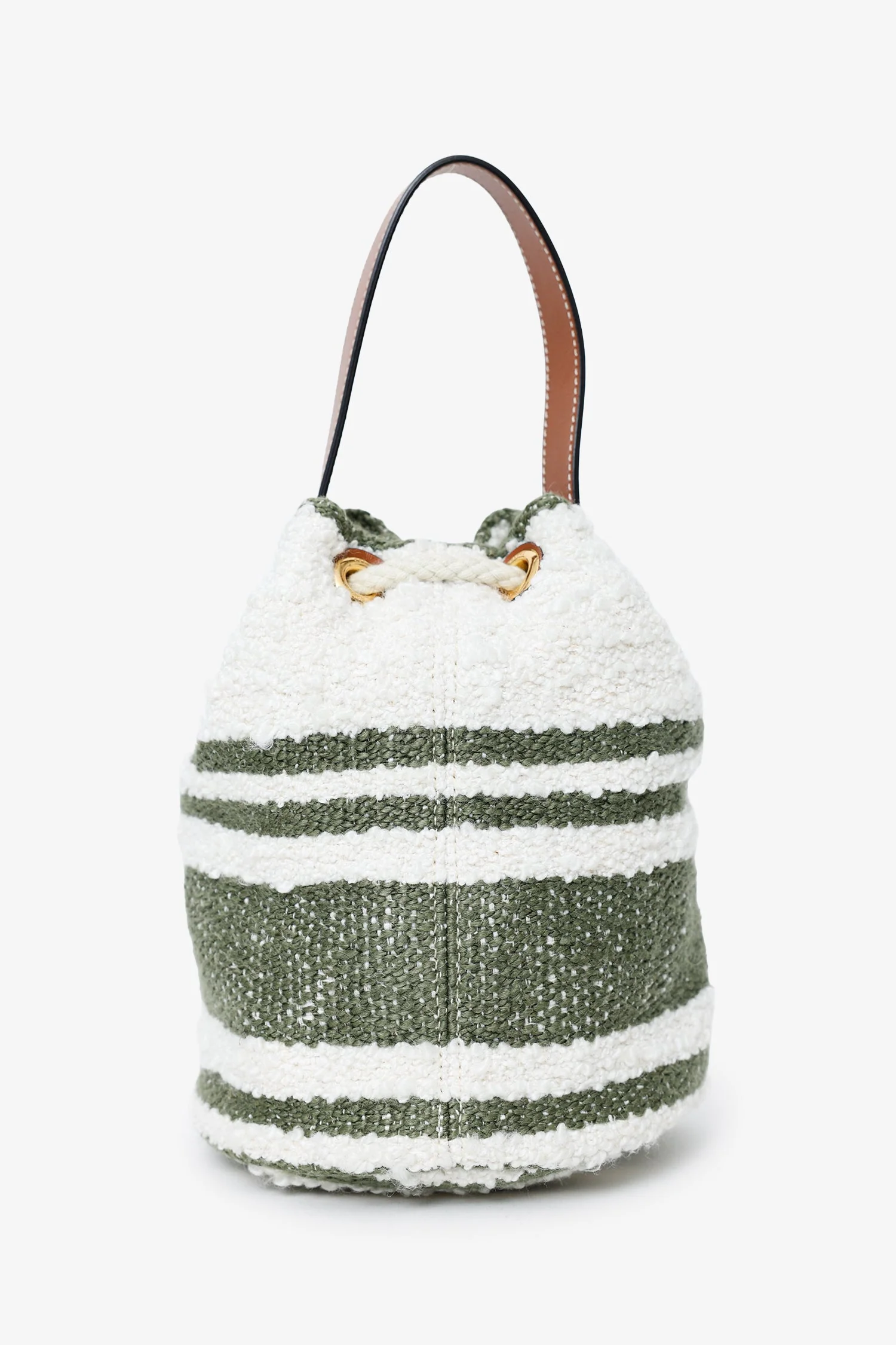 Celine 2022 Green/White Terry Cloth Teen Drawstring Plein Soleil Bucket Bag - Image 3