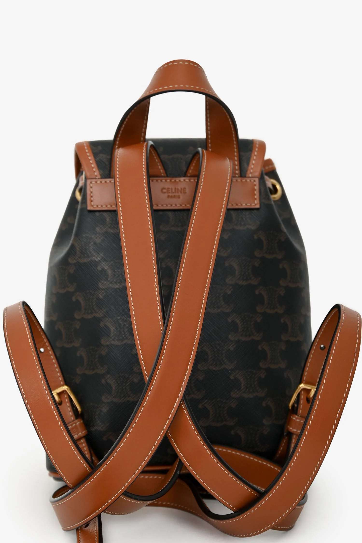 Celine 2024 Brown Leather/Canvas Triomphe Mini Backpack - Image 2