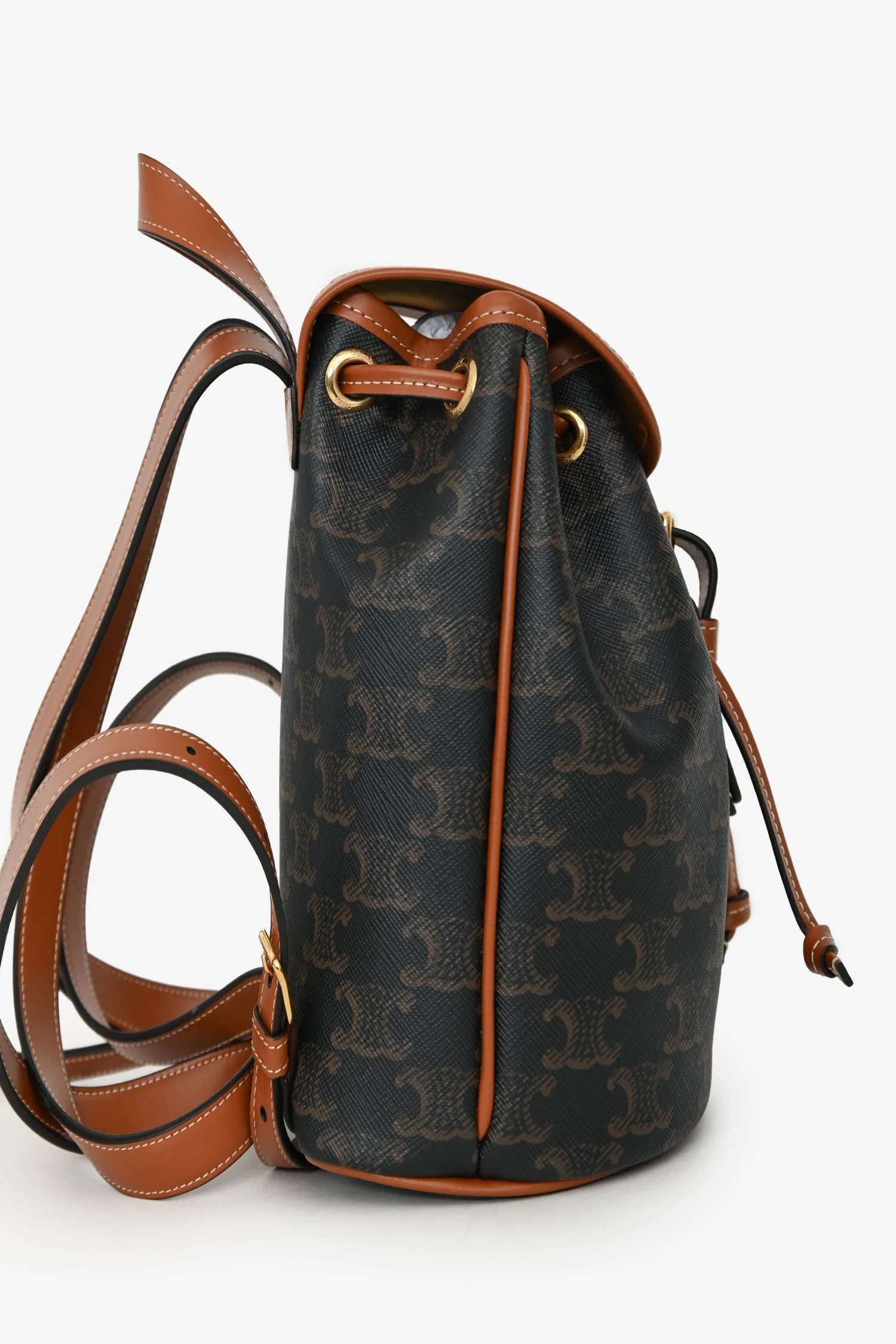 Celine 2024 Brown Leather/Canvas Triomphe Mini Backpack - Image 3