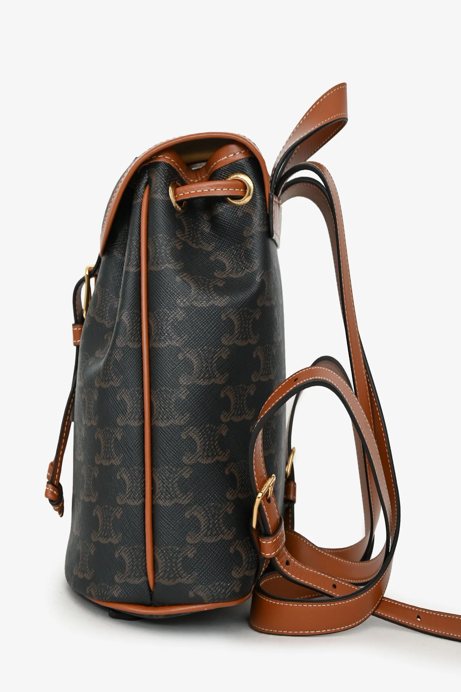 Celine 2024 Brown Leather/Canvas Triomphe Mini Backpack - Image 4