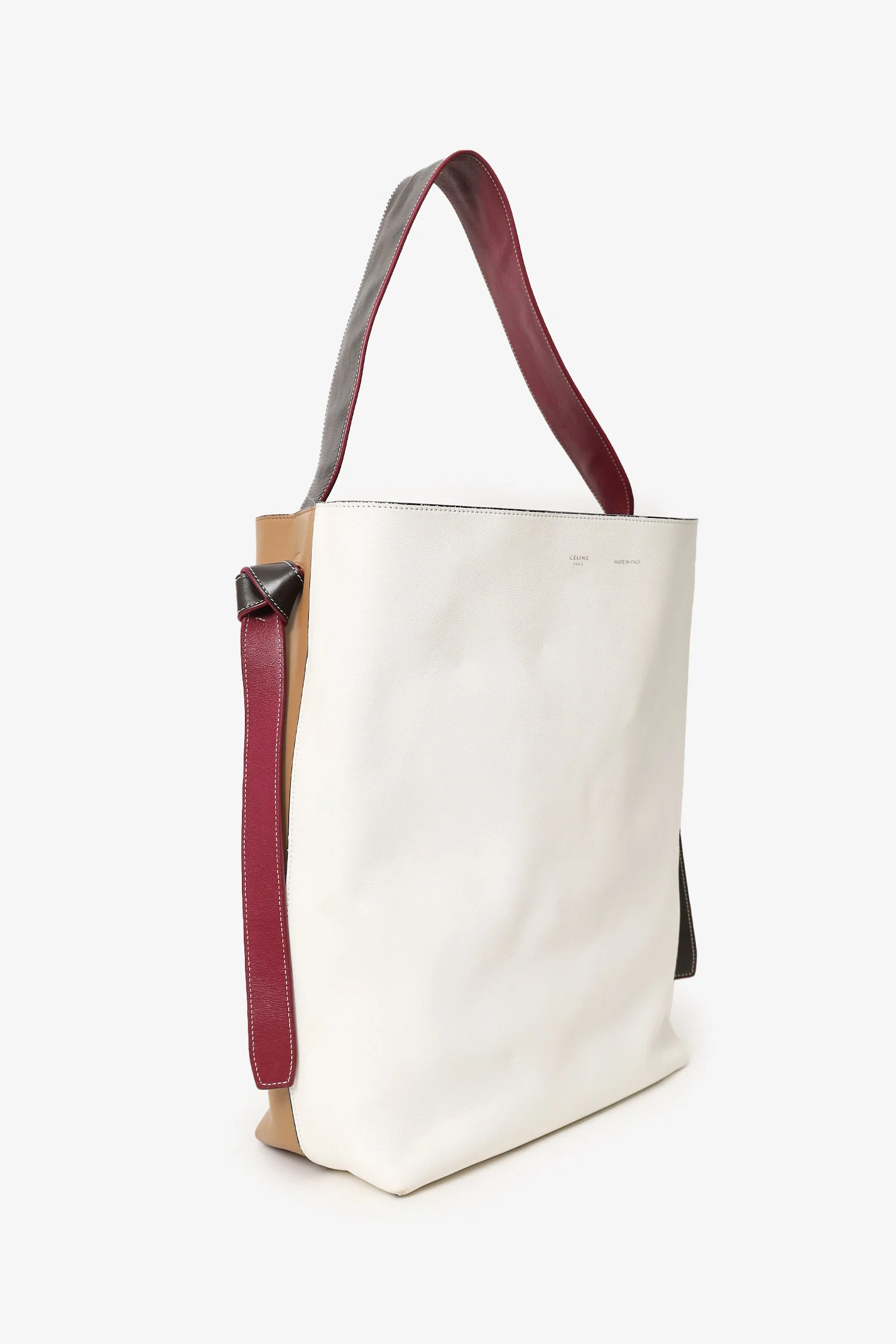 Celine Beige/White Leather Twisted Cabas Bag - Image 2