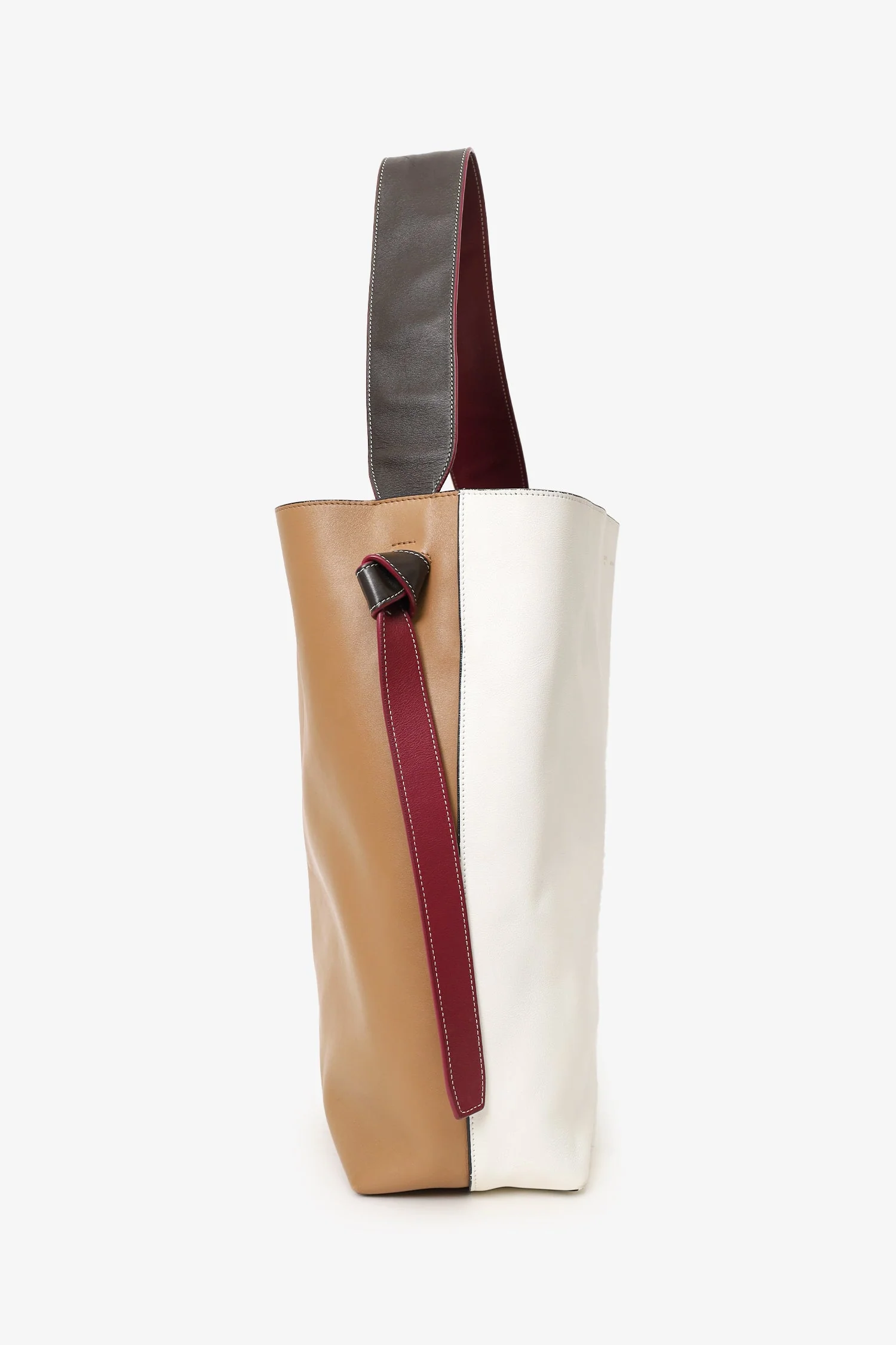 Celine Beige/White Leather Twisted Cabas Bag - Image 4