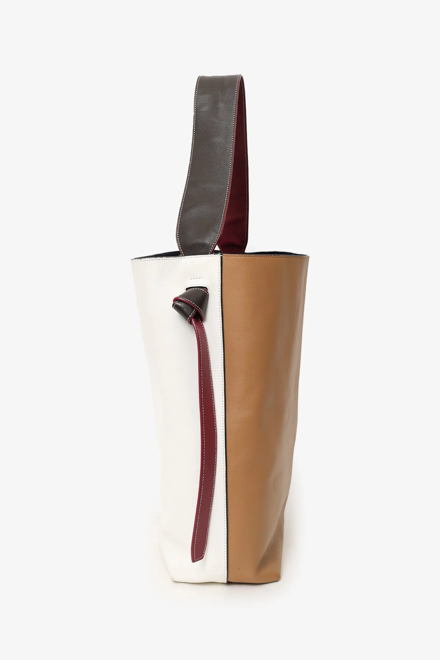 Celine Beige/White Leather Twisted Cabas Bag - Image 5