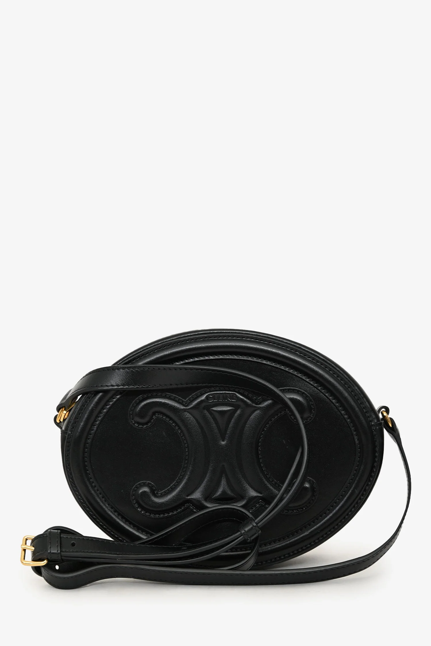 Celine Black Leather Cuir Triomphe Oval Crossbody Bag - Image 2