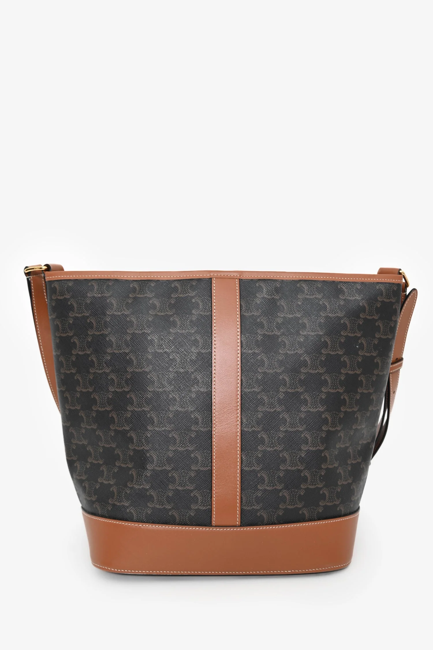 Celine Brown Canvas/Leather Triomphe Medium Bucket Bag - Image 2