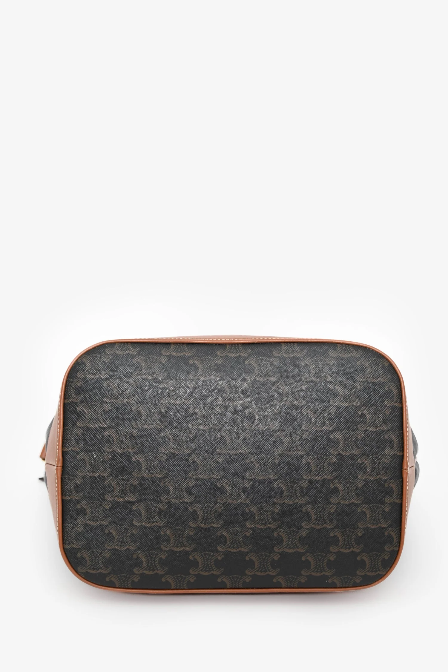 Celine Brown Canvas/Leather Triomphe Medium Bucket Bag - Image 5