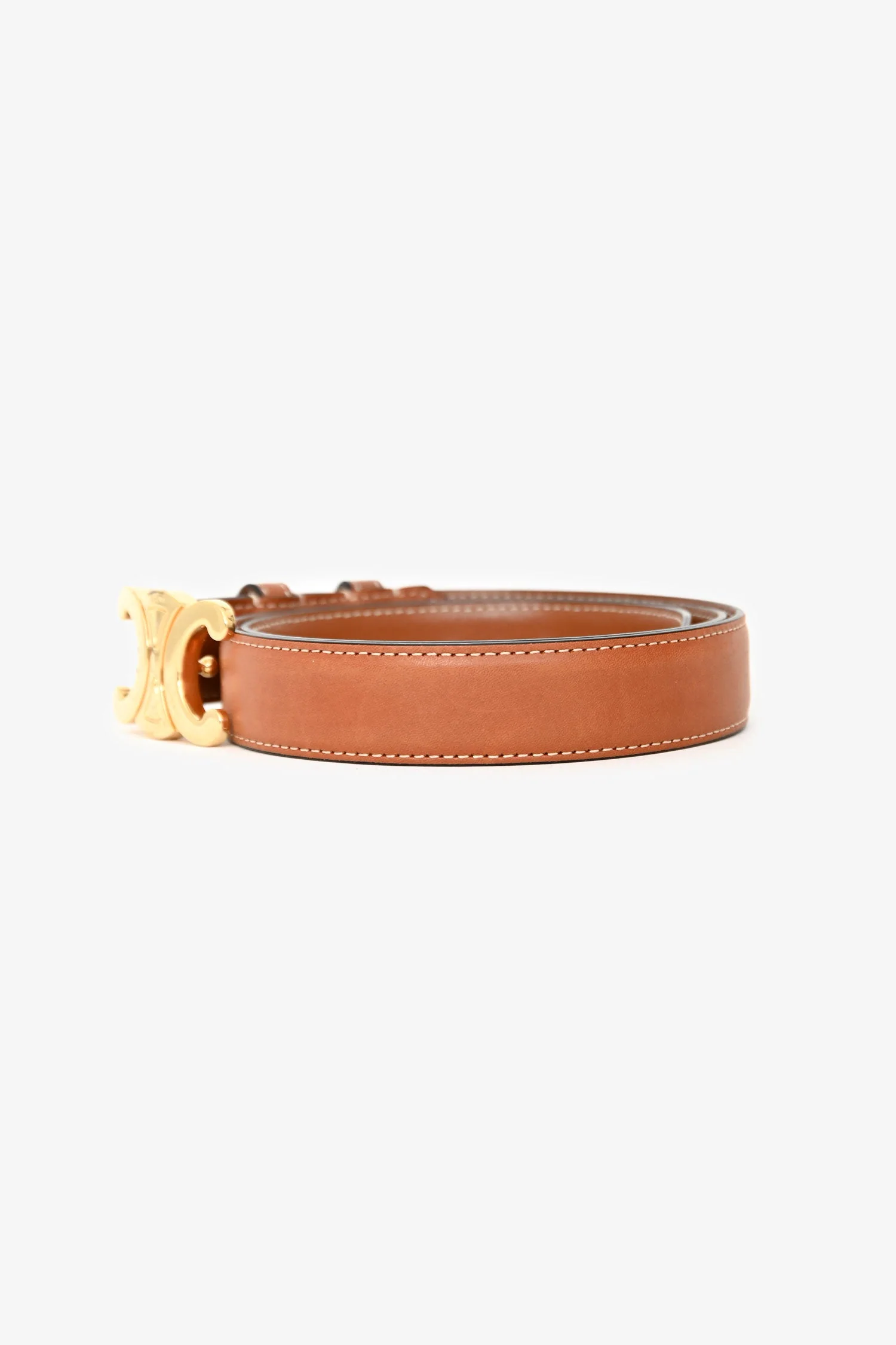 Celine Brown Leather Triomphe Belt Size 80 - Image 3