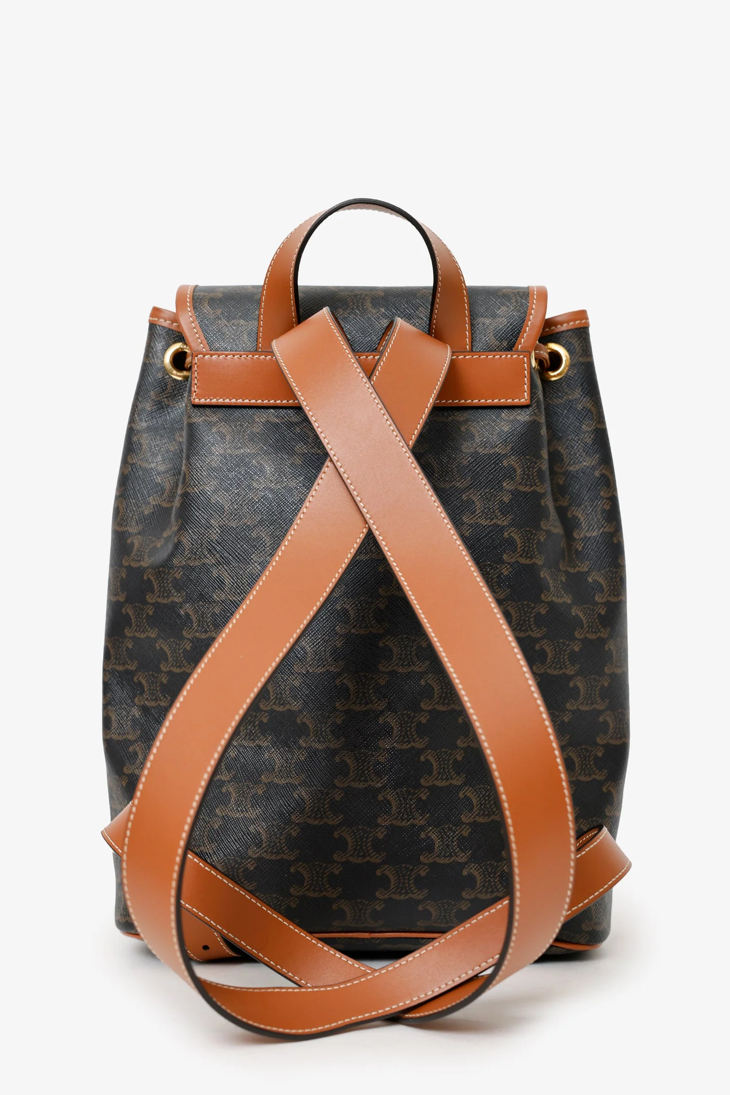 Celine Brown Triomphe Canvas/Calfskin Medium Backpack - Image 3