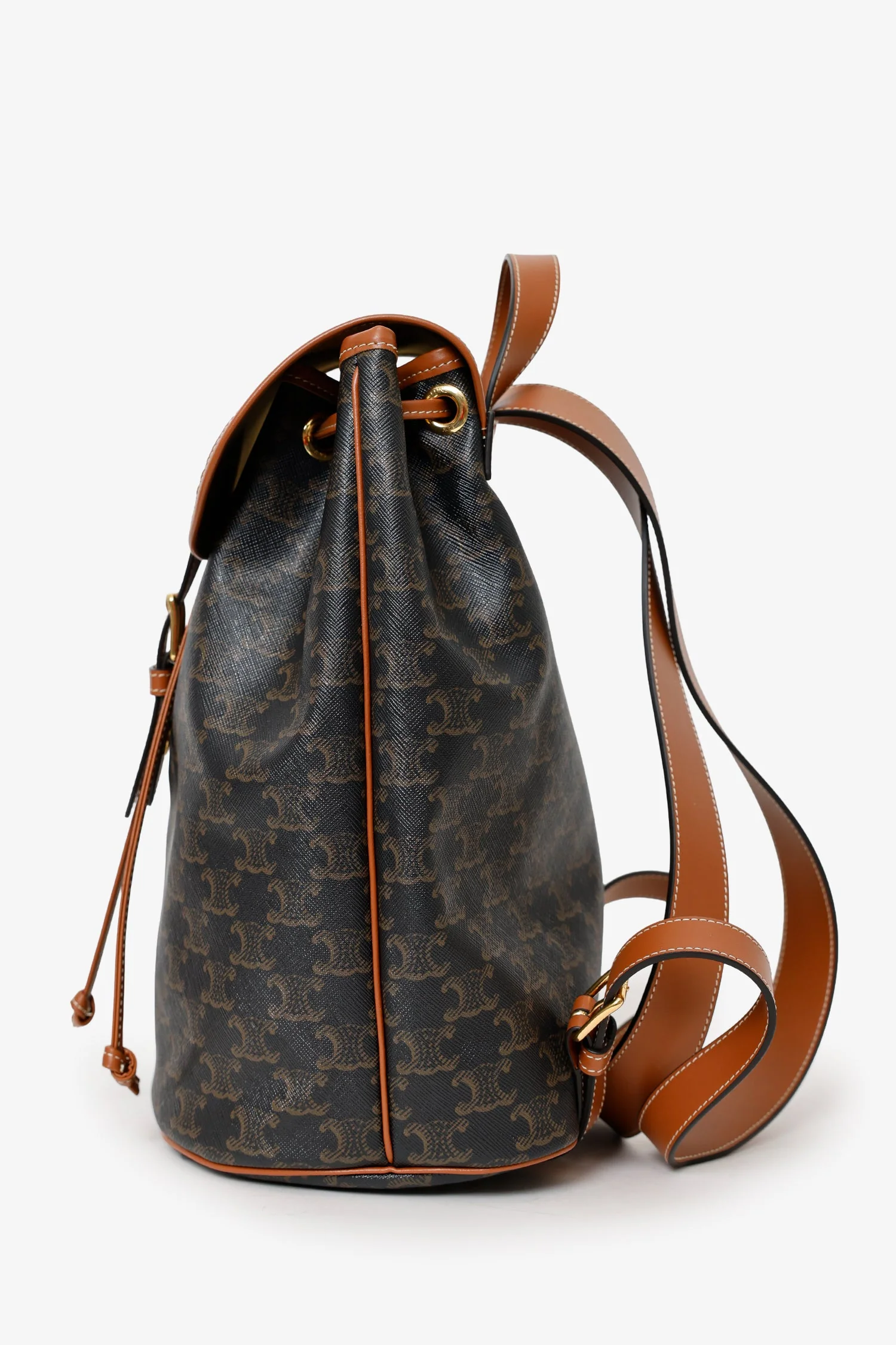 Celine Brown Triomphe Canvas/Calfskin Medium Backpack - Image 4