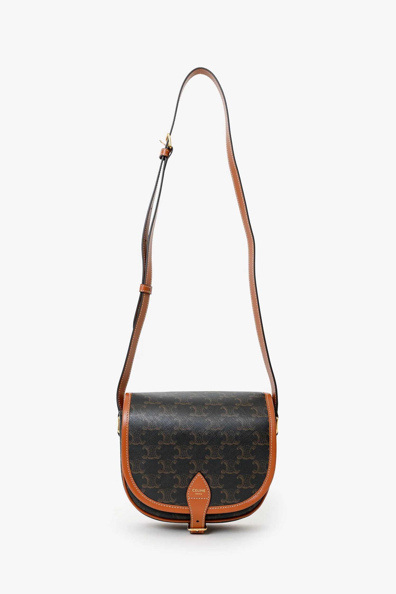 Celine Brown Triomphe Canvas Folco Crossbody Bag - Image 6