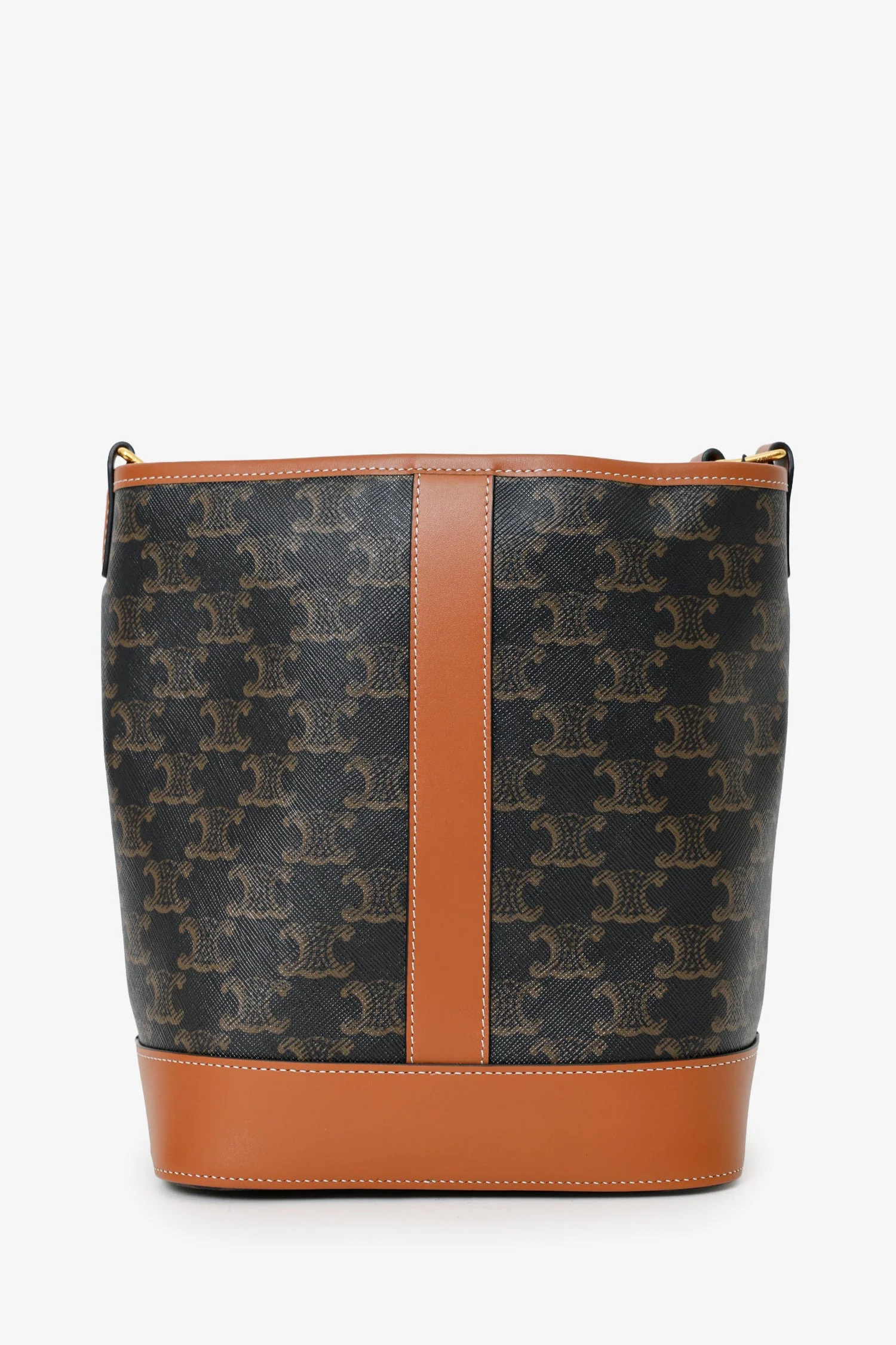 Celine Brown Triomphe Canvas Small Bucket Crossbody Bag - Image 2