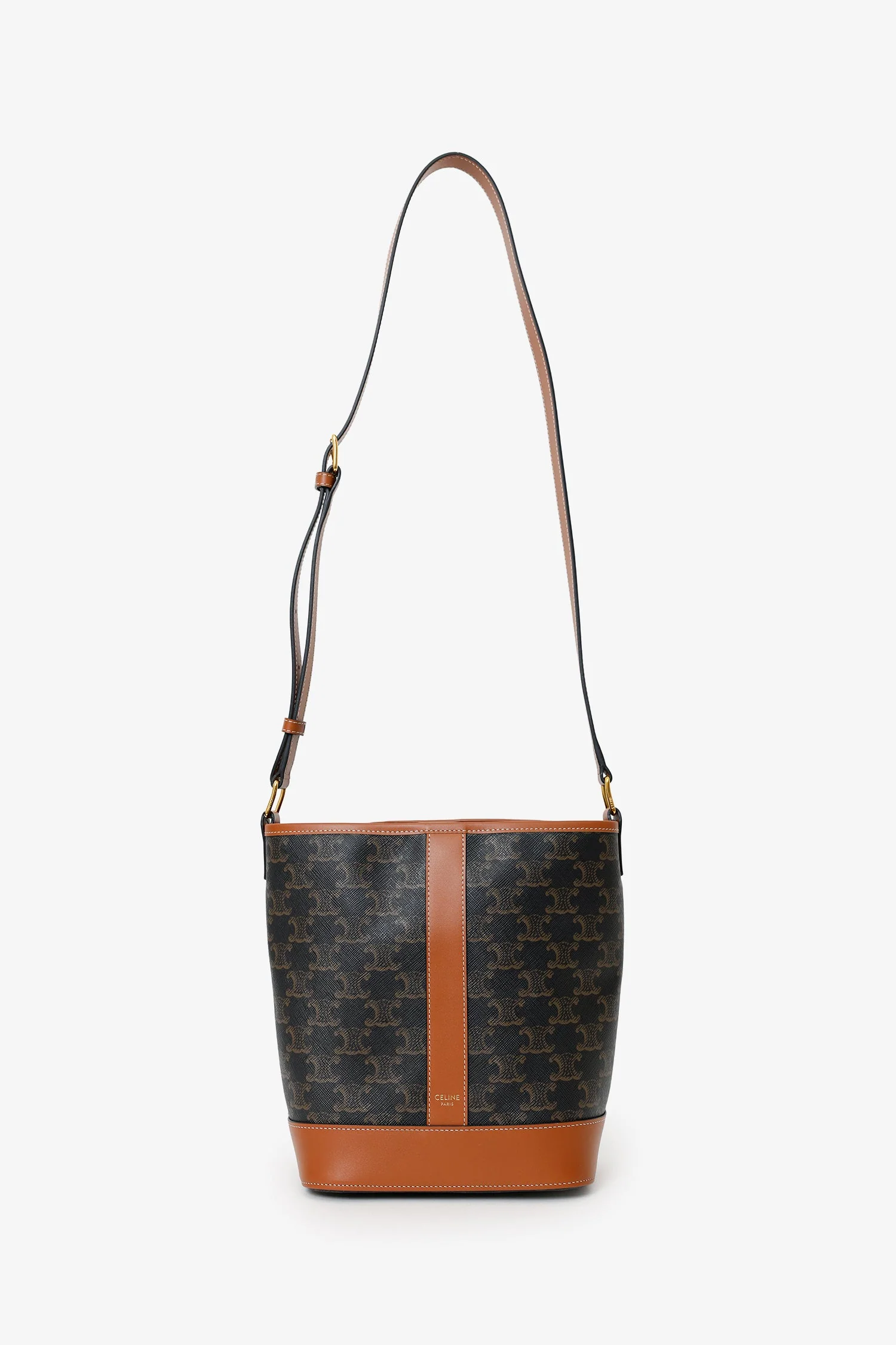 Celine Brown Triomphe Canvas Small Bucket Crossbody Bag - Image 6